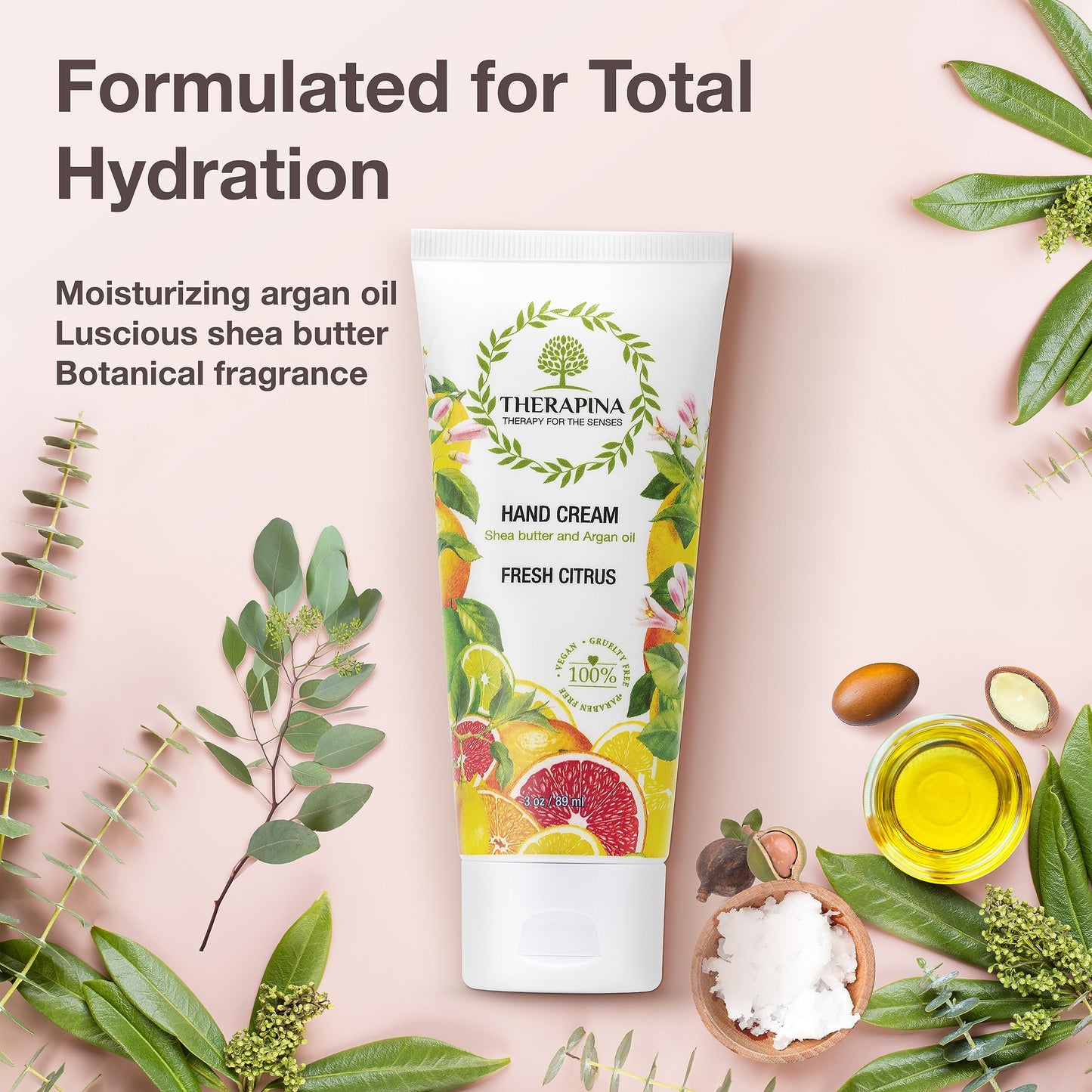 THERAPINA Aromatherapy Hand Cream for Dry Skin – Shea Butter Hand Cream for Women and Men with an Awakening, Long-Lasting Fresh Citrus Scent – Vegan Hand Cream Lotion for Dry Skin, 3 Oz.