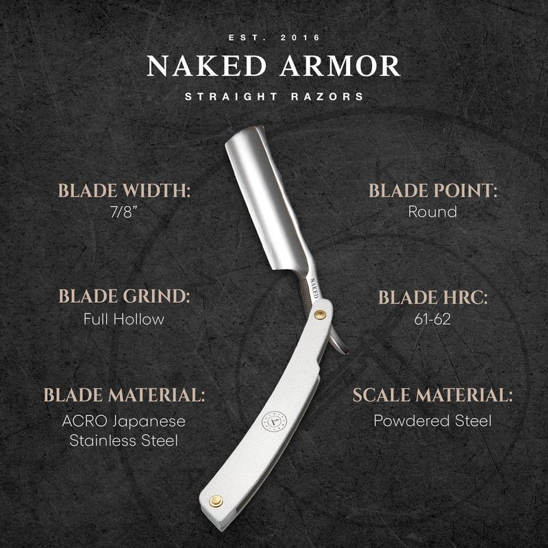 Naked Armor Merlin Straight Razor - Shave Ready 7/8" Round Nose Japanese Stainless Steel Straight Razors for Men with Powdered Steel Scale, Case Included, Close Shave