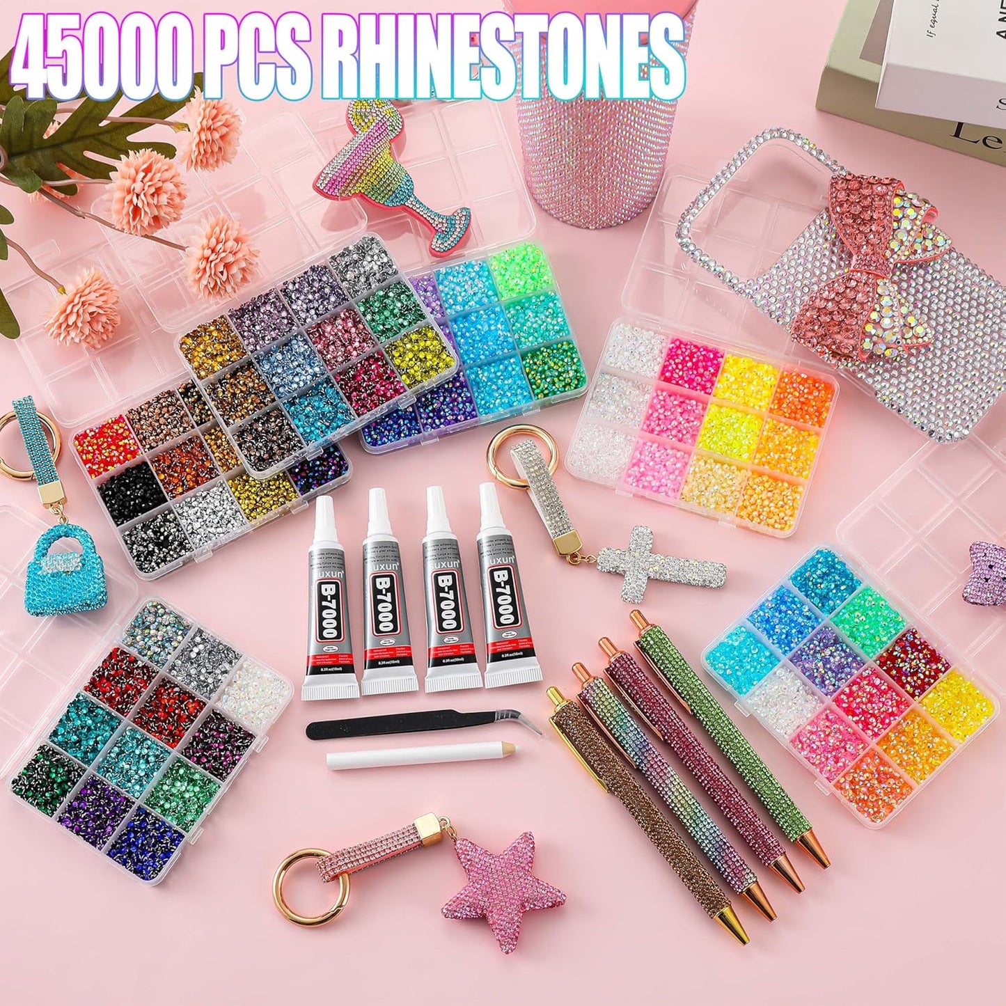 Bedazzling Kit - 45000 Pcs Multicolor Resin Jelly Rhinestones with 6 Boxes | 3mm Flatback Gems for Nail Art, Crafts & Clothing