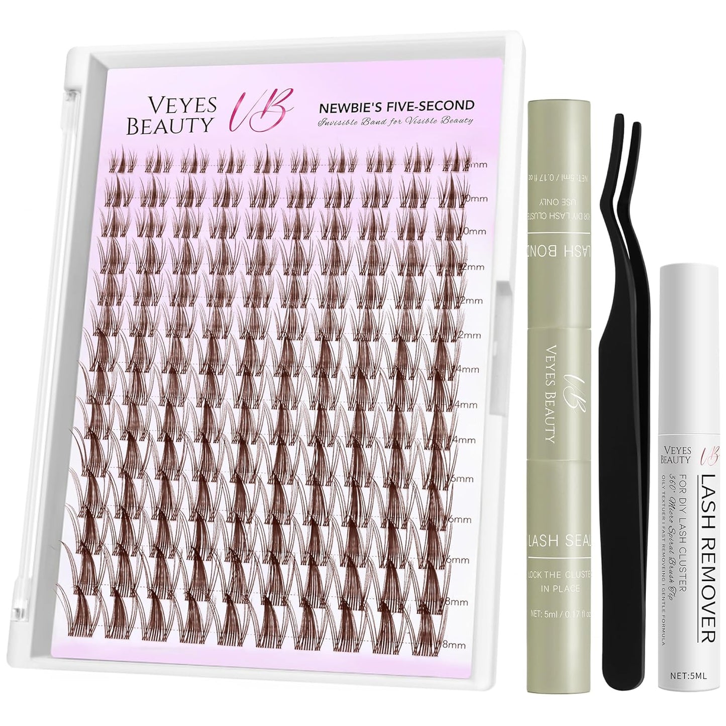 Brown Manga Lash Clusters - DIY Individual Eyelash Extensions with Thin Invisible Band | 8-18mm Mixed Lengths for Easy Self-Application