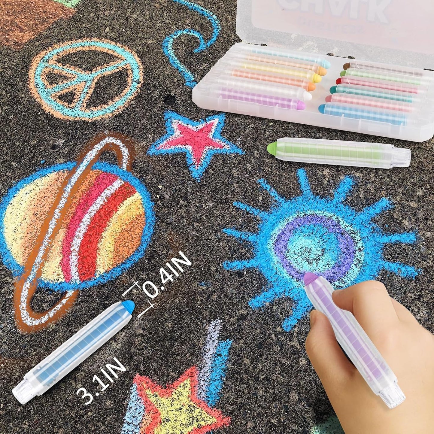 Dustless Chalk for Kids - 12 Colors Washable Sidewalk Chalk Set | Mess-Free Drawing on Chalkboards & Sidewalks