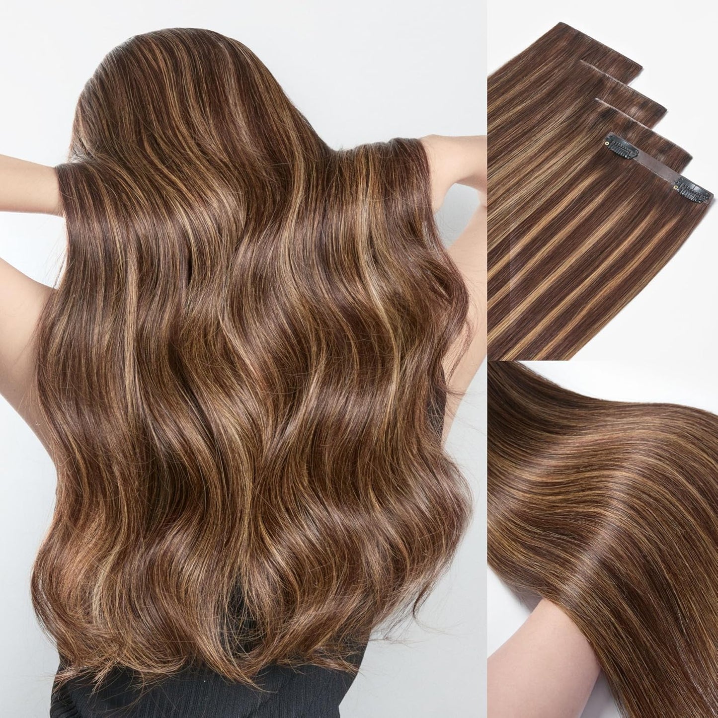 Invisible Yaki Straight Clip-In Hair Extensions - Real Human Hair, 18 Inch, 220g, 12 Pcs for Daily & Special Occasions