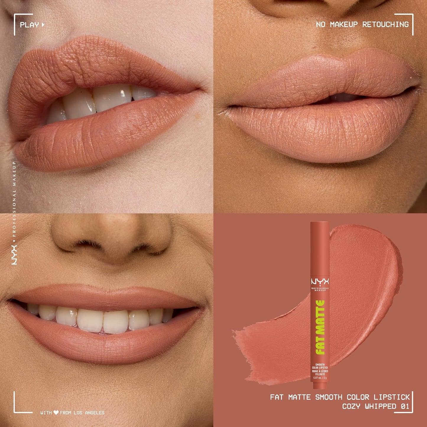 NYX Professional Makeup Fat Matte Lipstick - Pigmented, Non-Drying Lip Crayon | Long-Lasting Vegan Lip Color - Cozy Whipped (Nude)