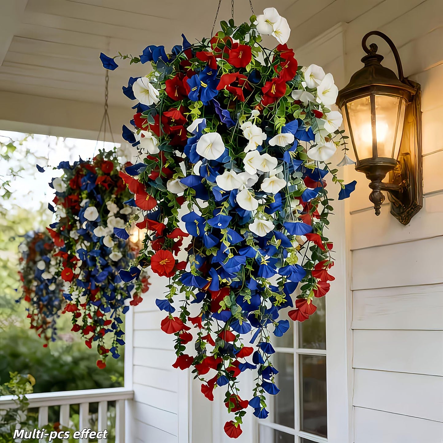 Patriotic Hanging Artificial Flowers - 3-Piece Red, White & Blue Floral Baskets | 4th of July & Memorial Day Outdoor Decor