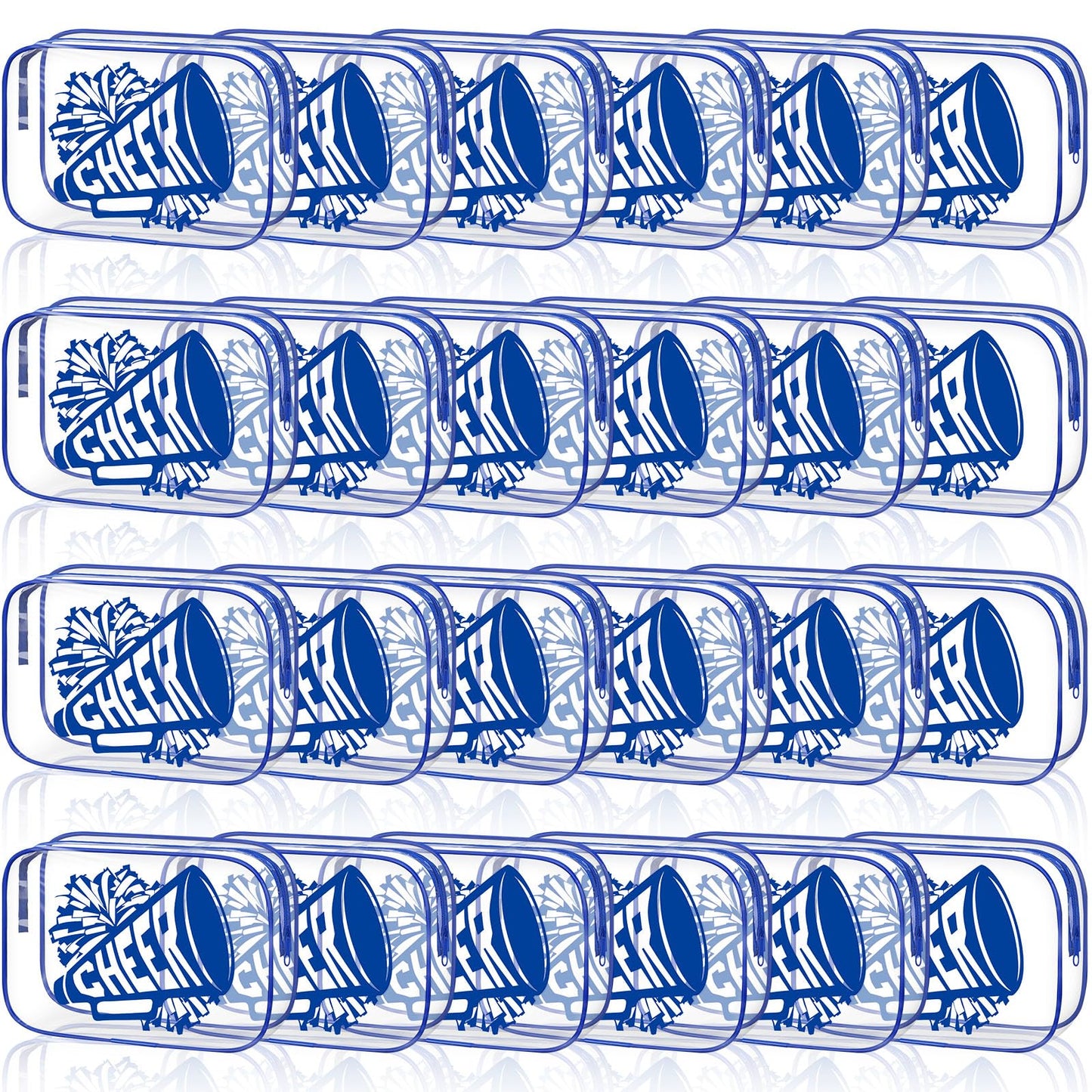 Kacctyen 24 Pcs Cheer Team Gifts Cheer Makeup Bag Bulk for Team Sport Gifts PVC Clear Cosmetic Bag Cheerleader Makeup Case Toiletry Zipper Pouch for Sport Cheerleading, 7x4.7x2.4''(Blue)