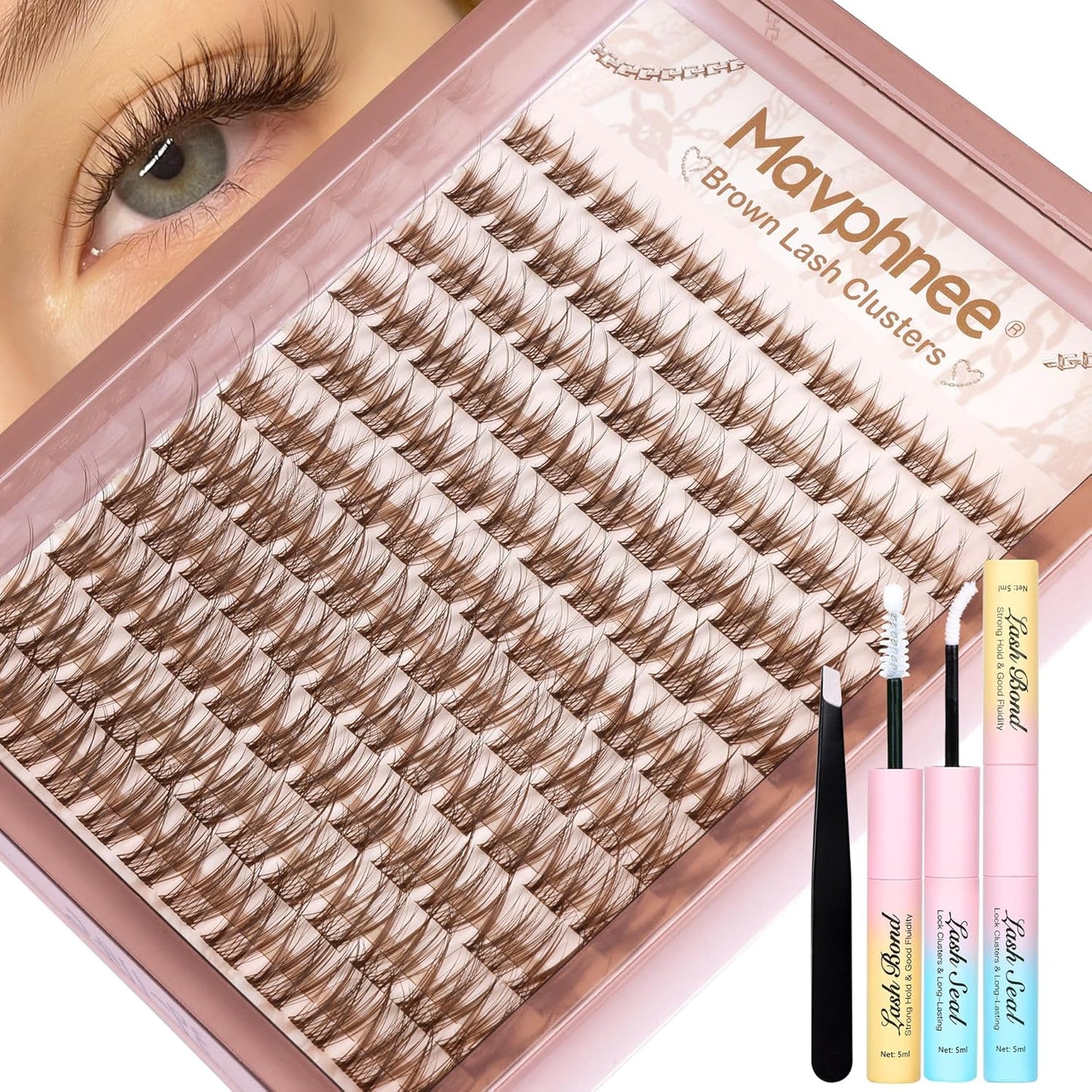Anime Cluster Lashes - Brown Wispy Eyelash Extensions | C-Curly Spiky Manga DIY Pack (108 Pcs, 10-16MM)