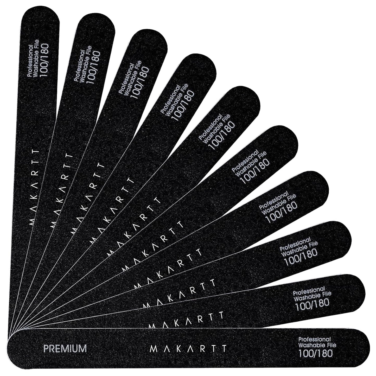 Professional Nail File Set - 100/180 Grit Emery Boards for Acrylic & Gel Removal | 10pcs Double-Sided Black Filer