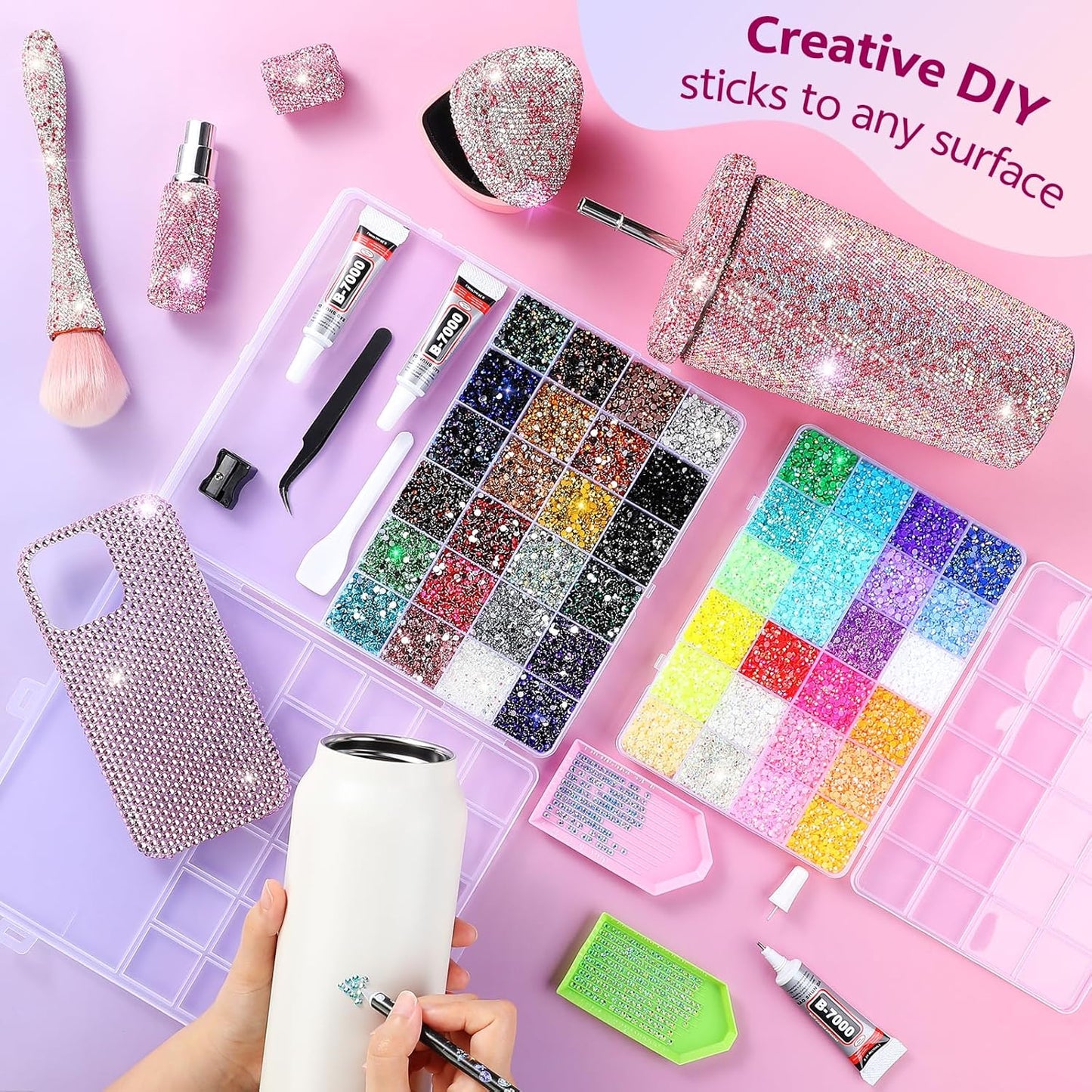 Resin Jelly Rhinestones - 48 Colors Flatback Gems for Diamond Art | 48000 Pcs 3mm Kit with Glue, Tweezers & Pickup Pen