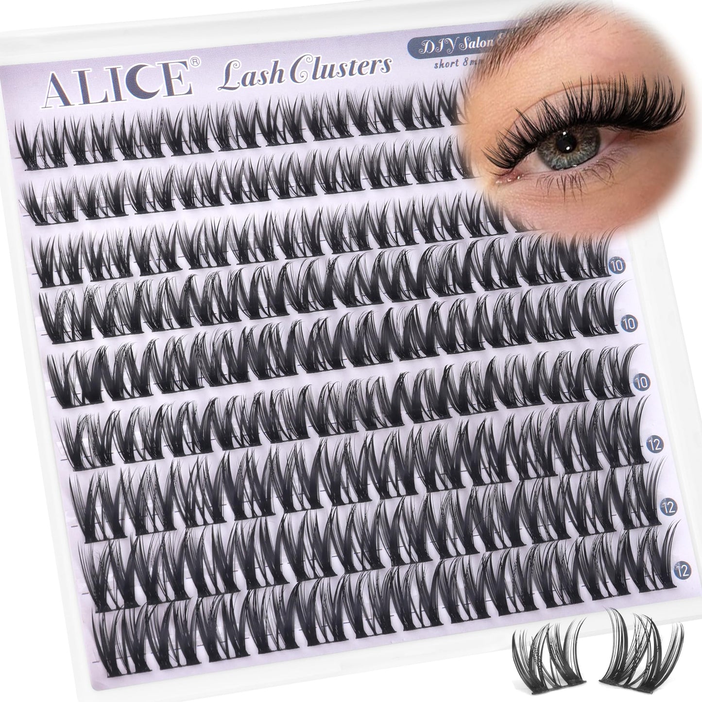 ALICE Short Lash Clusters 8-12mm Wispy Volume Eyelash Extensions Natural Thin Band Eyelash Clusters Individual Lashes DIY Lash Extensions