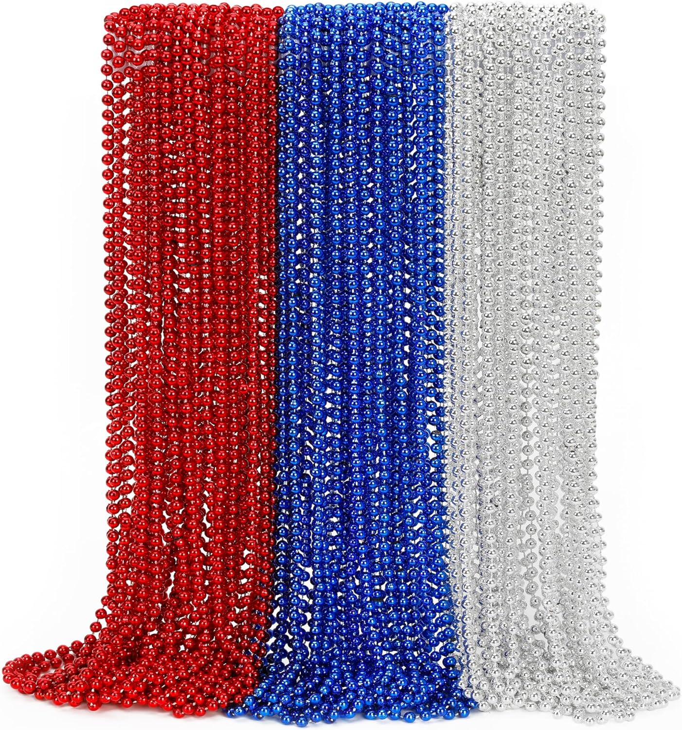 Patriotic Necklaces - 12PCS 4th of July Party Favors | Red, Blue & Silver Beads for Independence Day Celebrations