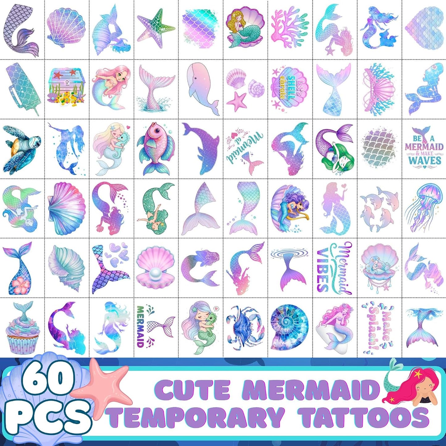 Mermaid Temporary Tattoos - Under The Sea Party Decorations & Favors for Kids | Fun Gift Idea