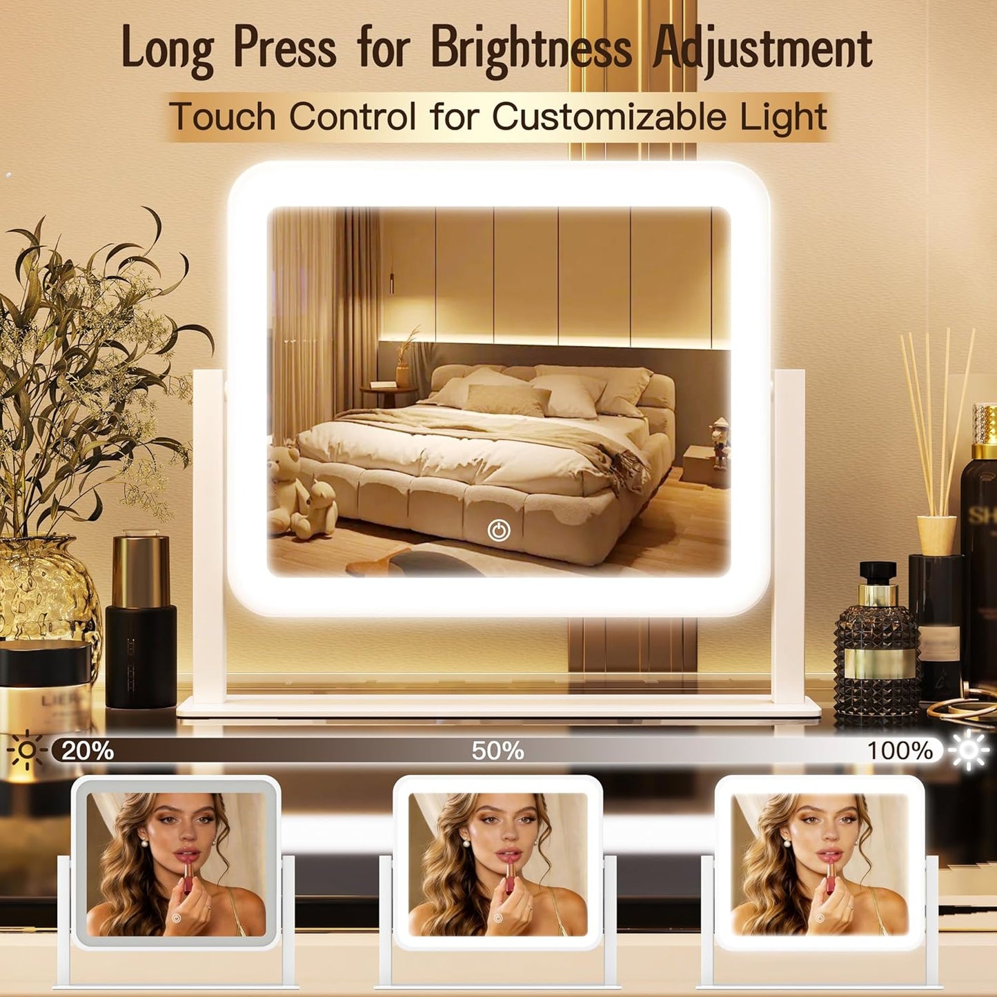 LED Makeup Vanity Mirror with Lights - 3 Color Modes, Dimmable & Memory Function | 12" x 14", White