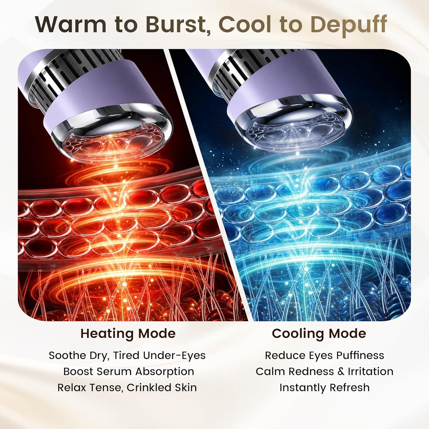 Depuffing Wand - 2-in-1 Cold & Heat Therapy for Eyes & Face | Reduce Puffiness & Dark Circles, 3 Temperature Levels, Gentle on Skin - Purple