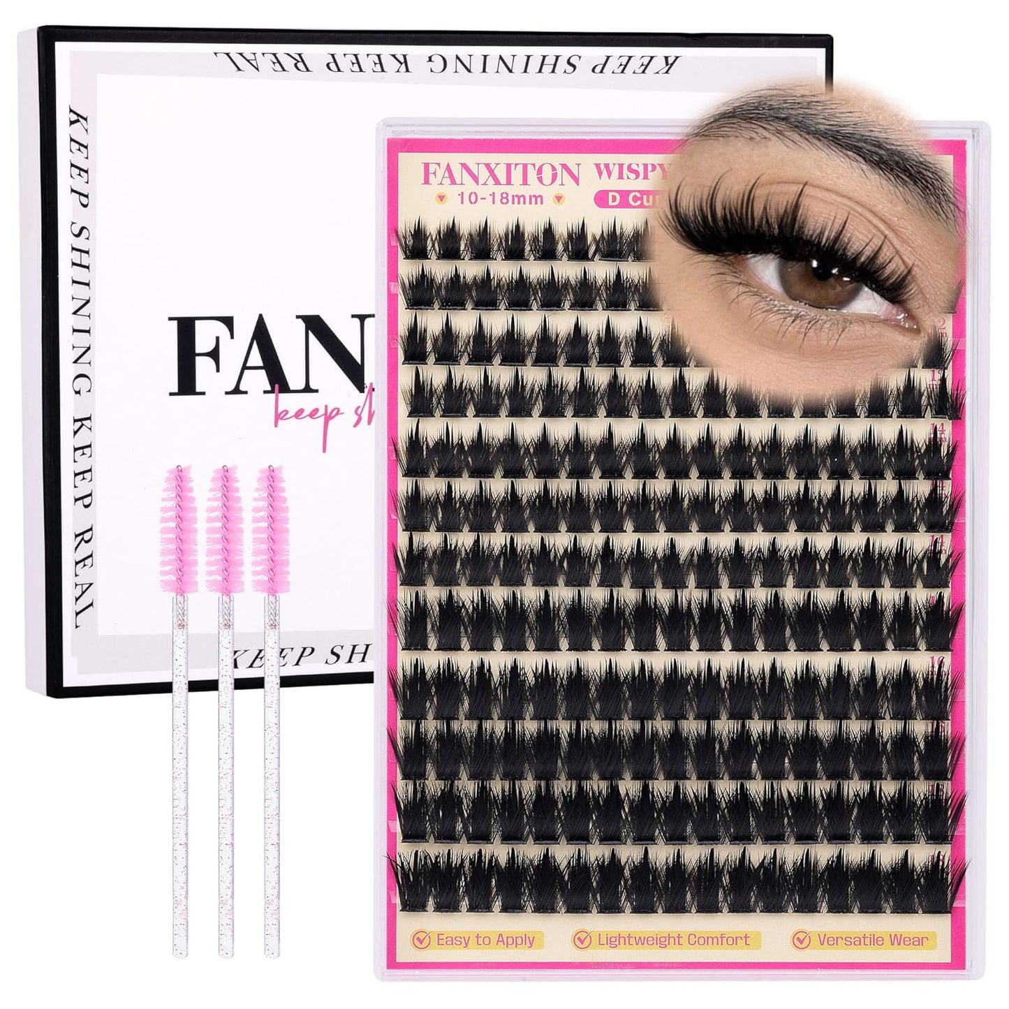 DIY Eyelash Extension Kit - Thick Volume 40D & 50D Cluster Lashes | 280 Pieces with Bond & Tweezers
