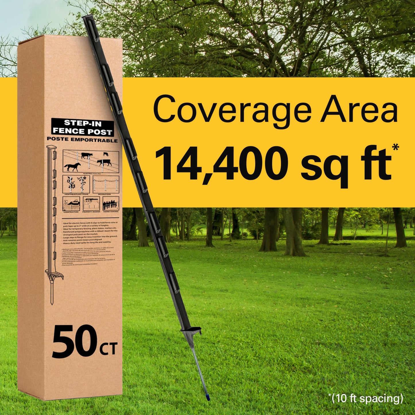 Zareba A-48B 4-Foot Electric Fence Posts - 50 Pack for Fence System - Sturdy Black Garden Stakes that are Easy to Install