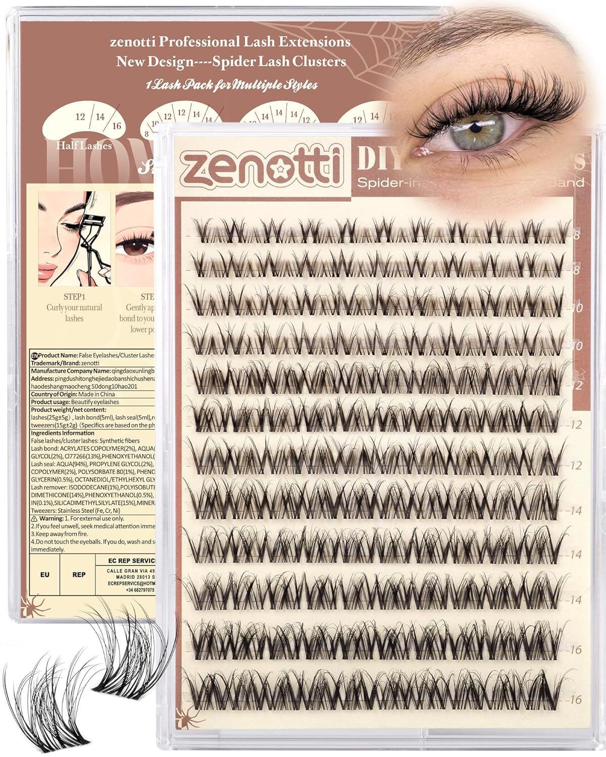 Spider Lashes Cluster Kit - Wispy Eyelash Clusters for Fluffy Extensions | D Curly 8-16mm