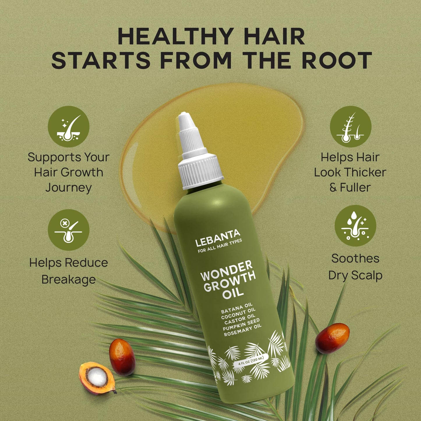 Lebanta Batana Oil For Hair - 100% Pure, Raw & Natural Blend With Organic Castor, Pumpkin Seed, Coconut and Rosemary Oil - Thicker, Stronger Looking Hair For Men & Women Scalp - 4 FL OZ (3 Pack)