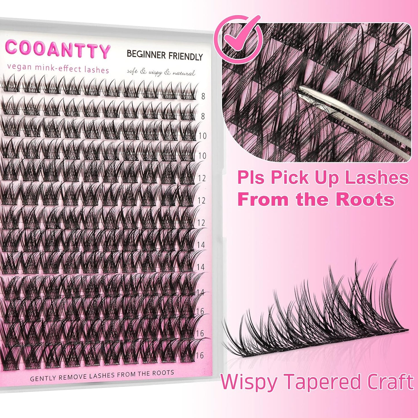 Natural Lash Clusters - Wispy Eyelash Extensions C Curl 8-16mm | Lightweight & Comfortable Individual Lashes for Soft Glam Looks