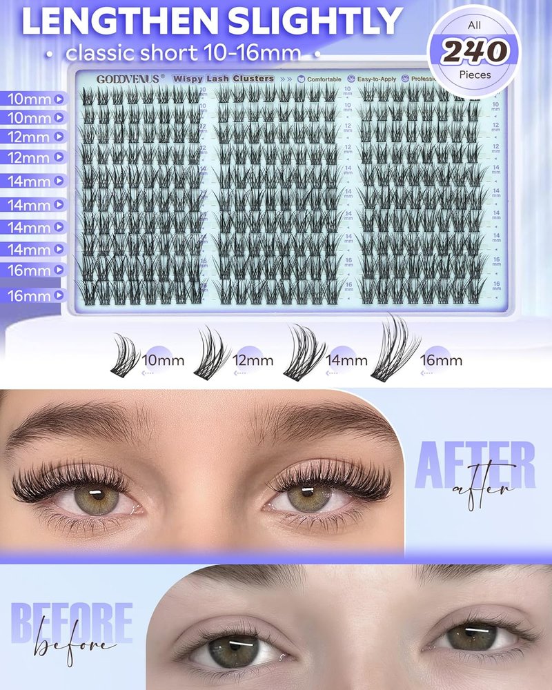Wispy Lash Clusters - Natural Eyelash Extensions for a No Makeup Look | 10-16mm CC Curve DIY