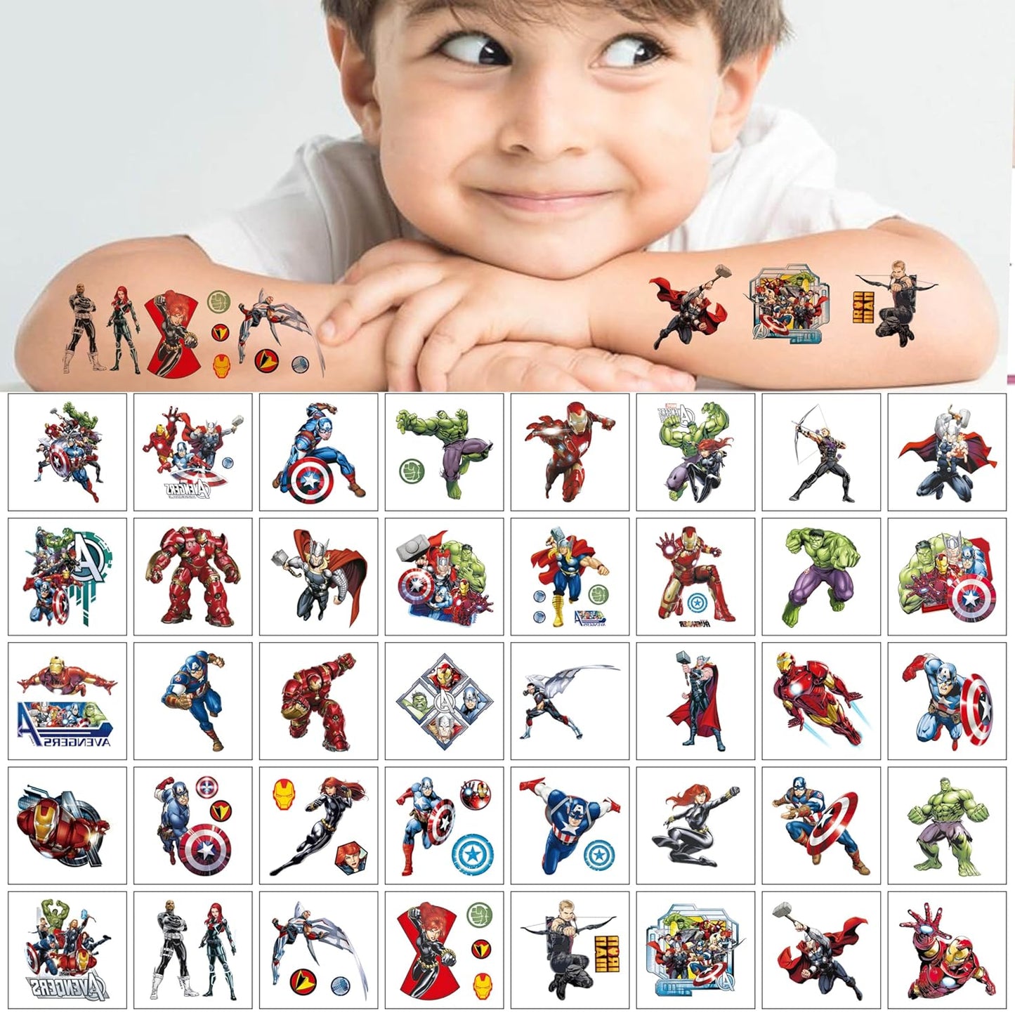 Avengers Temporary Tattoos for Kids - 40pcs Birthday Party Favors | Cartoon Stickers for Home Activities