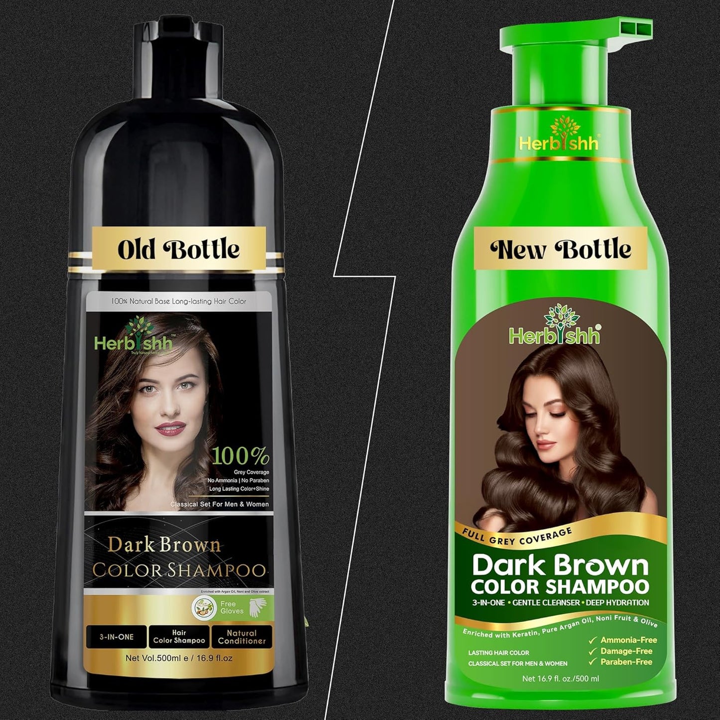 Herbishh Hair Color Shampoo for Gray Hair - Ammonia-Free Magic Dye | Long-Lasting Dark Brown - 500ml