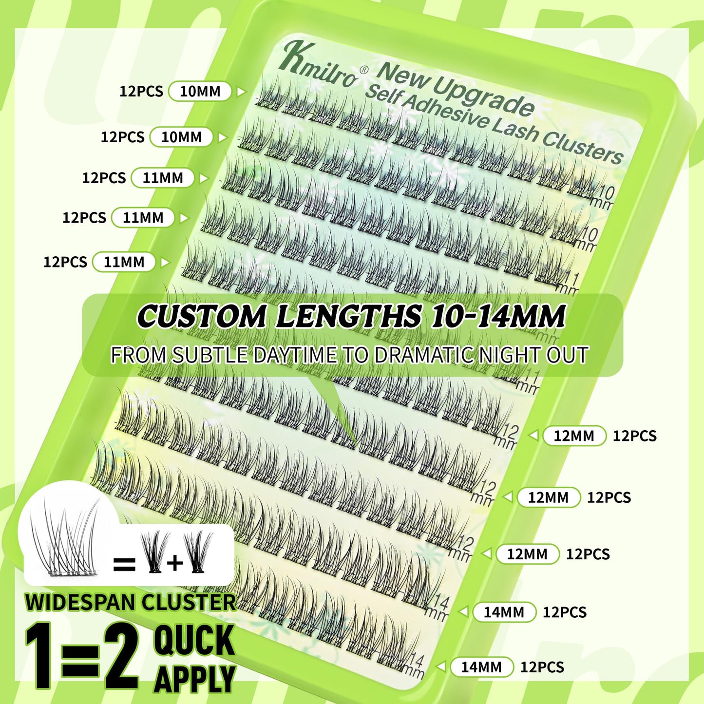 Self Adhesive Eyelashes Natural Wispy Lash Clusters 10-11-12-14mm Mixed Lengths 120Pcs No Glue Reusable Self-Stick Lashes with Enhanced Adhesive, Everyday Wear, Replacement for Kmilro