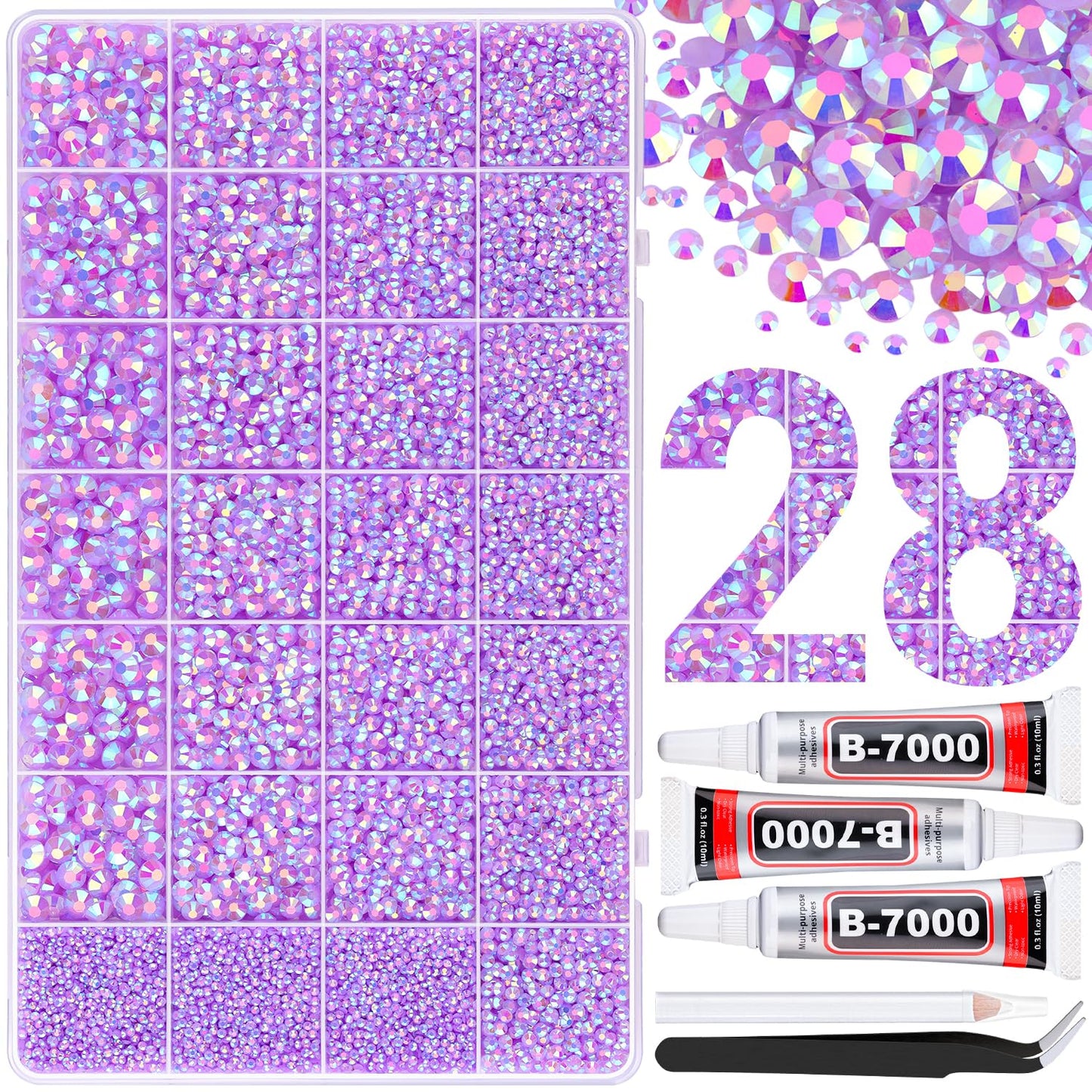 BELLEBOOST Jelly Rhinestones Bedazzling Kit - 45000 Pcs, 40 Colors, 3mm Flatback Gems for Crafting | Includes 3 Pcs B7000 Glue