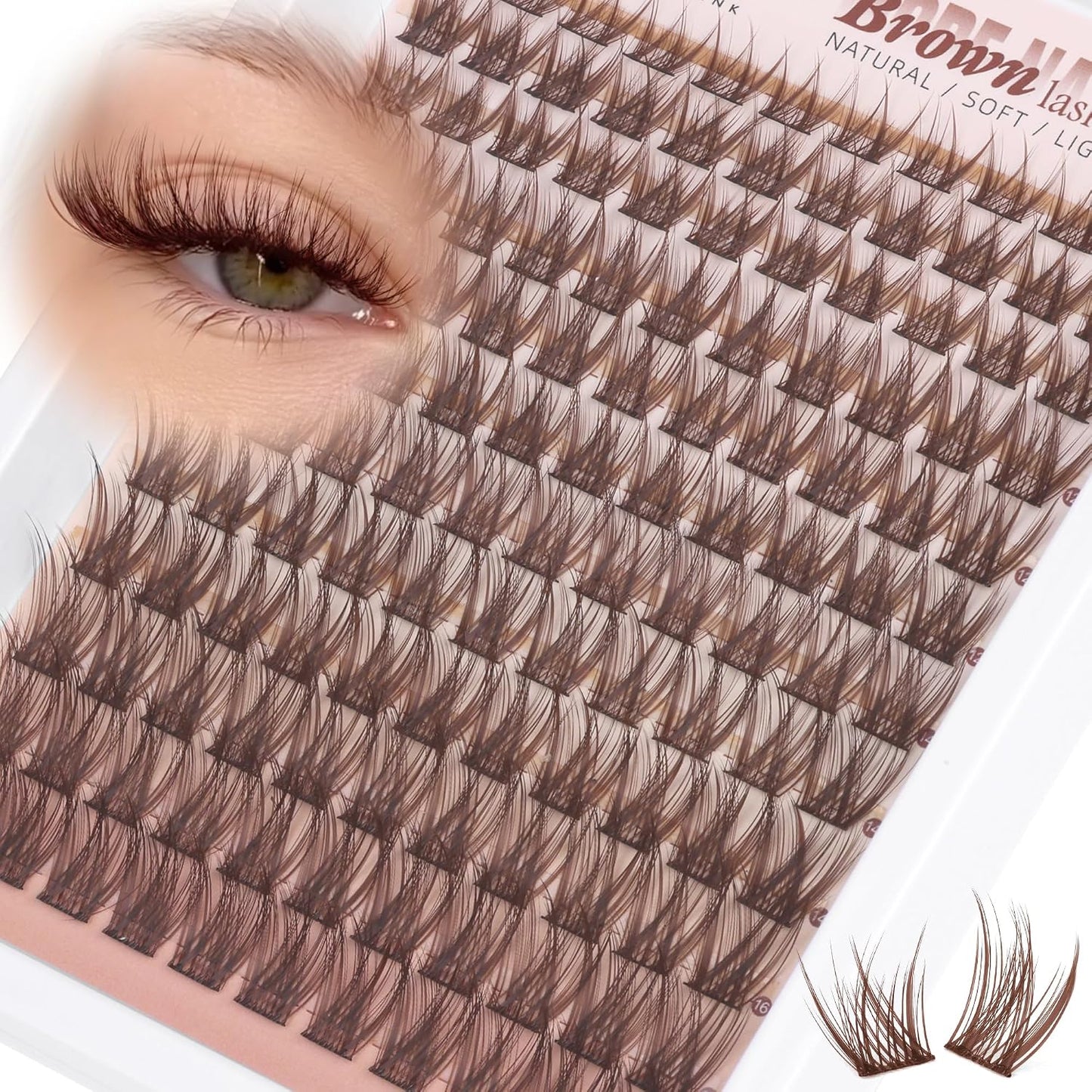 Natural Lash Clusters - 8mm Wispy Eyelash Extensions with Soft Clear Band | Glasses Friendly