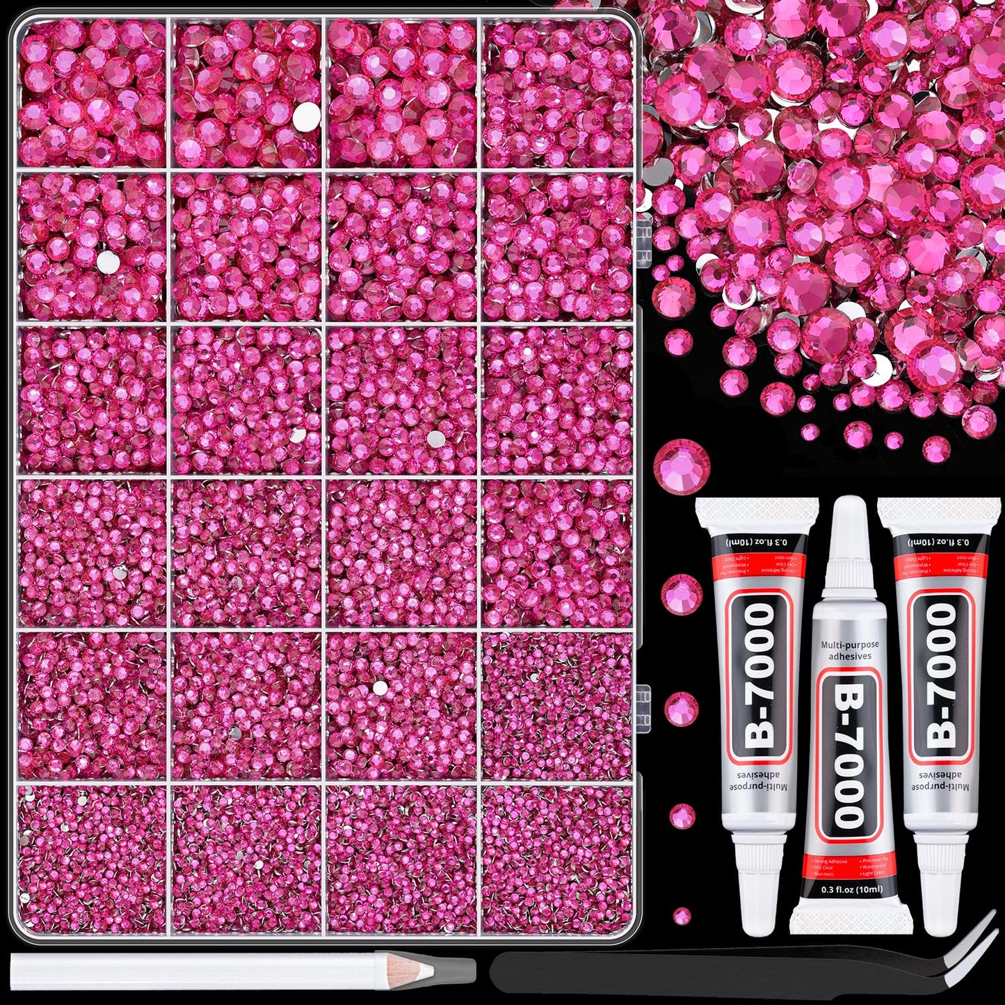 32000 Pcs Black Rhinestones - Flatback Resin Gems for Bedazzling | Jewelry Glue & Tweezers Included