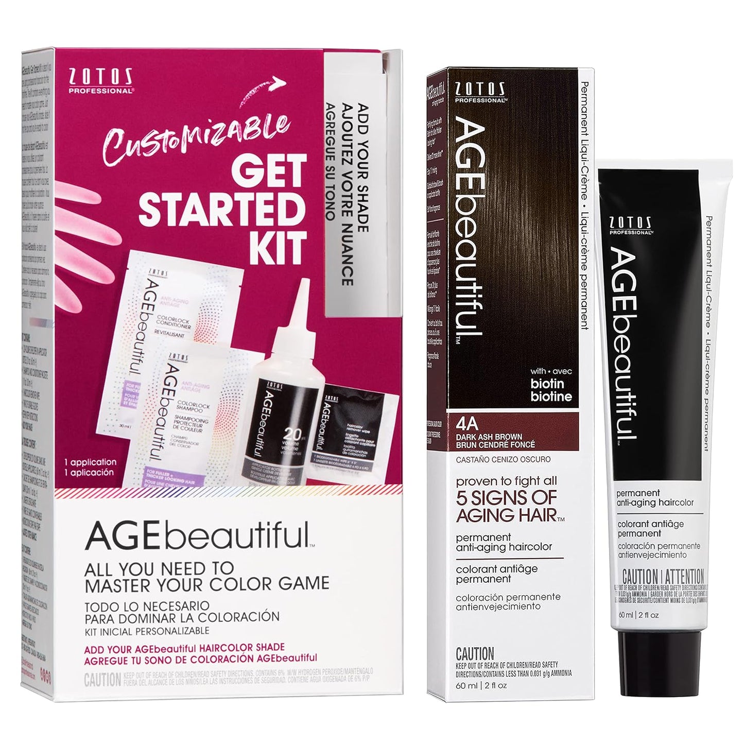 AGE Beautiful Permanent Hair Color Cream - 100% Gray Coverage Hair Dye with Biotin for Fuller, Thicker Hair | Professional Salon Quality