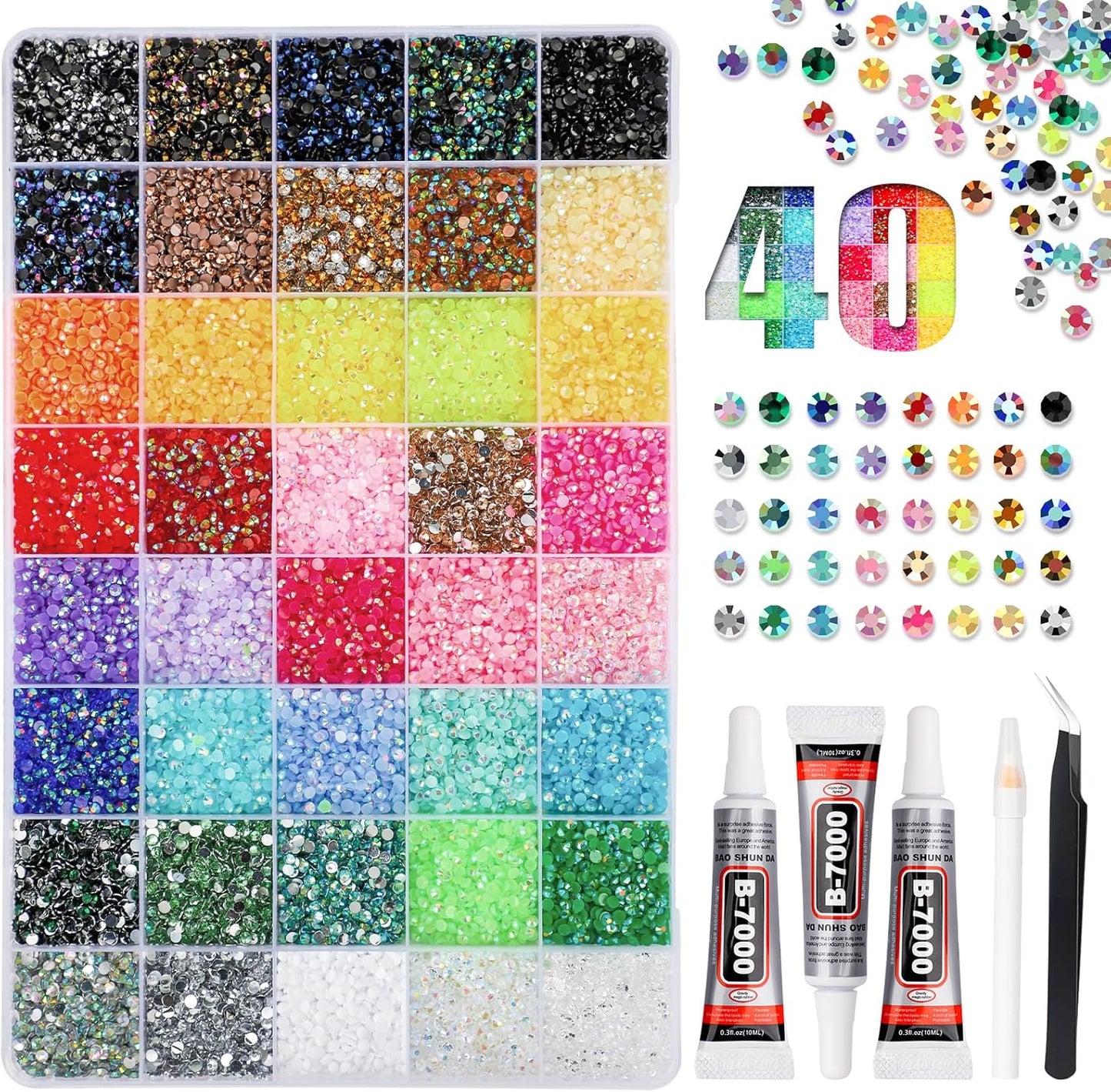 Bedazzling Kit - 50000 Pcs Jelly Rhinestones for Crafting | 40 Colors, 3mm Flatback Gems, Glue & Tools Included