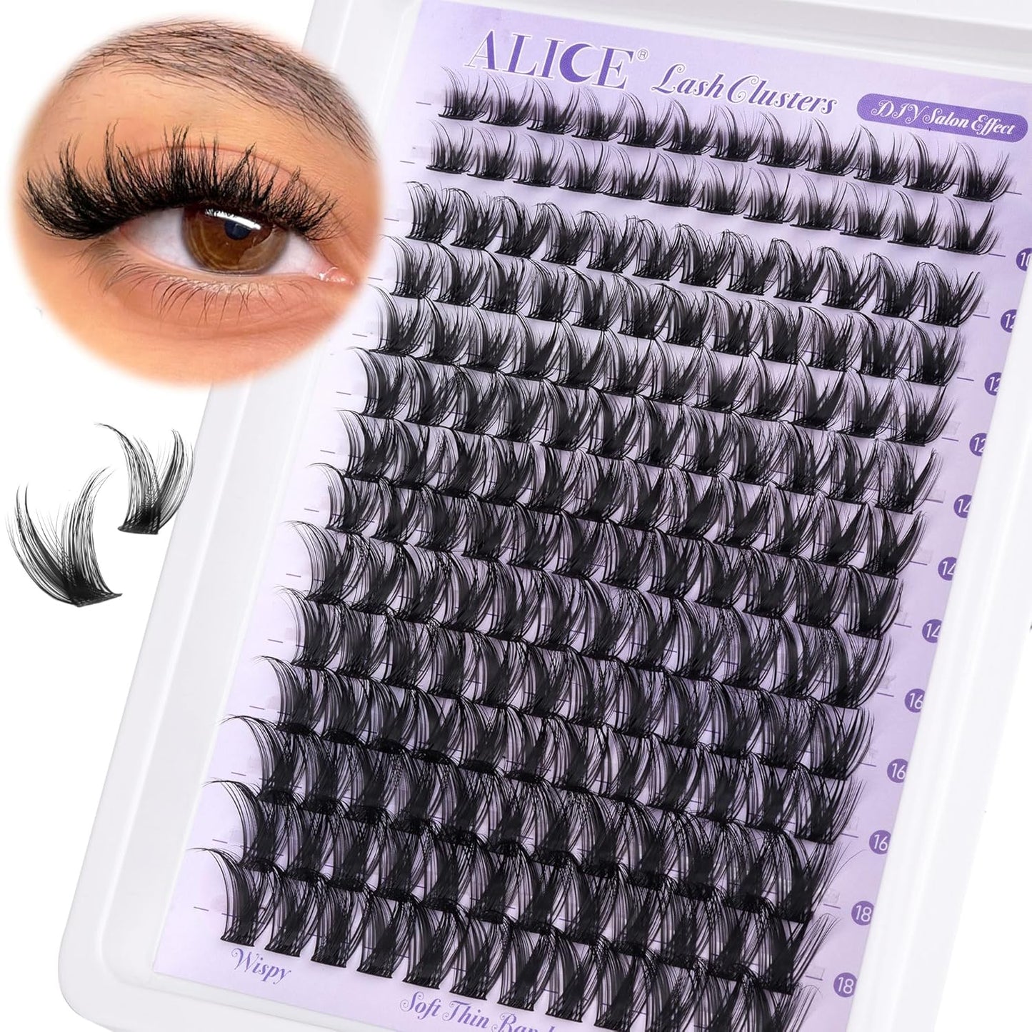 ALICE Lash Clusters - Wispy Eyelash Extensions 10-18mm | 168pcs DIY Individual Lashes with Soft Band
