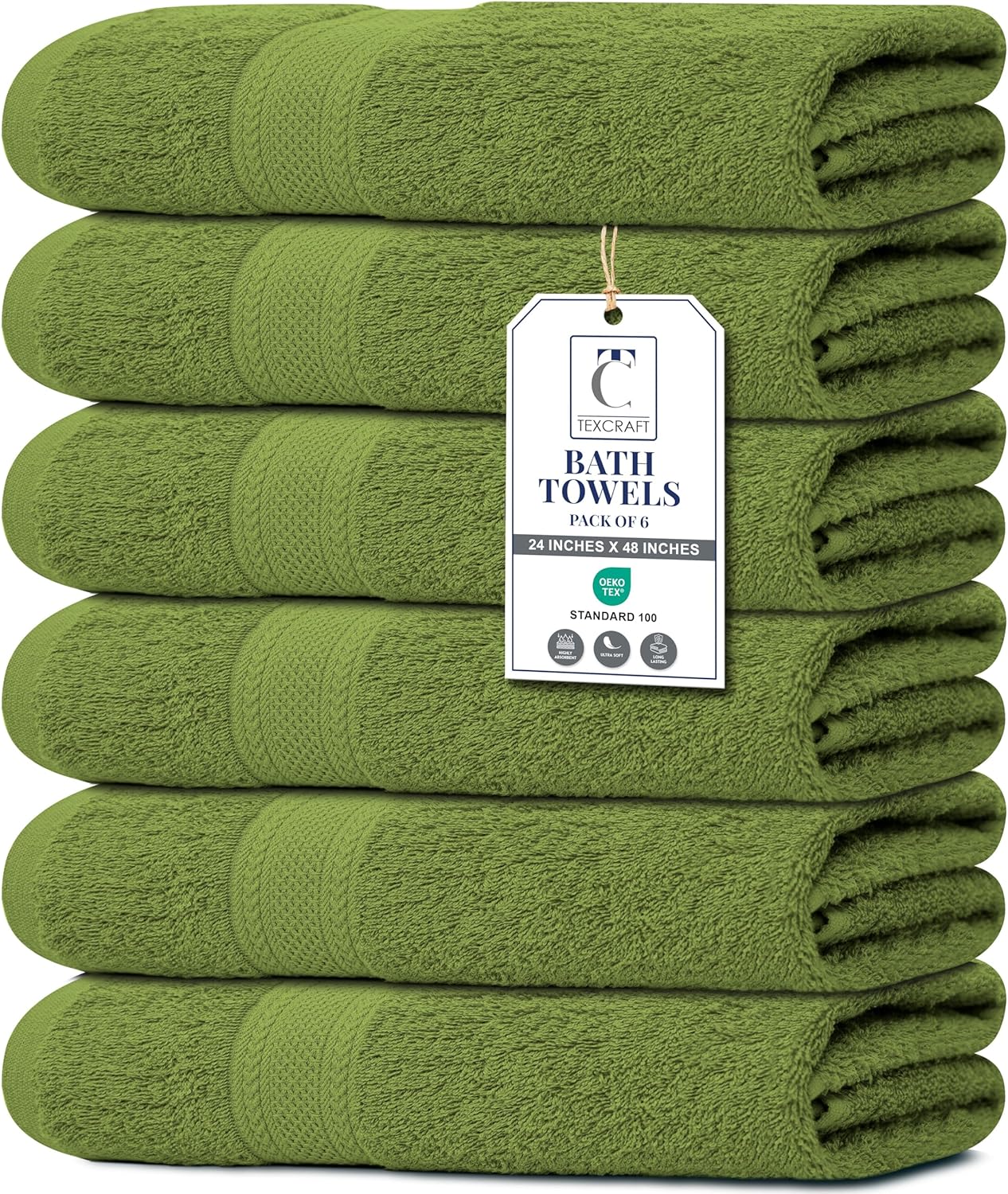 Large Bath Towels Set of 6 - 100% Cotton Terry, Quick Dry & Soft - 24" x 50", Grey for Bathroom, Gym & Spa