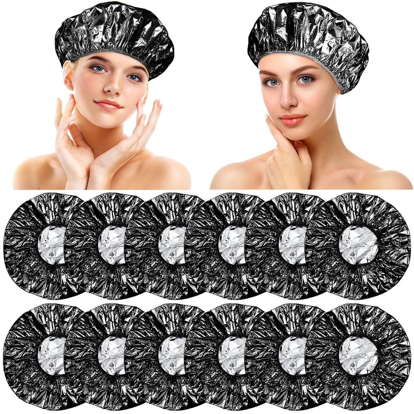 Deep Conditioning Caps - 12 Pieces Aluminum Foil Reusable Hair Coloring & Processing Caps | 12 Inch, Gold & Silver