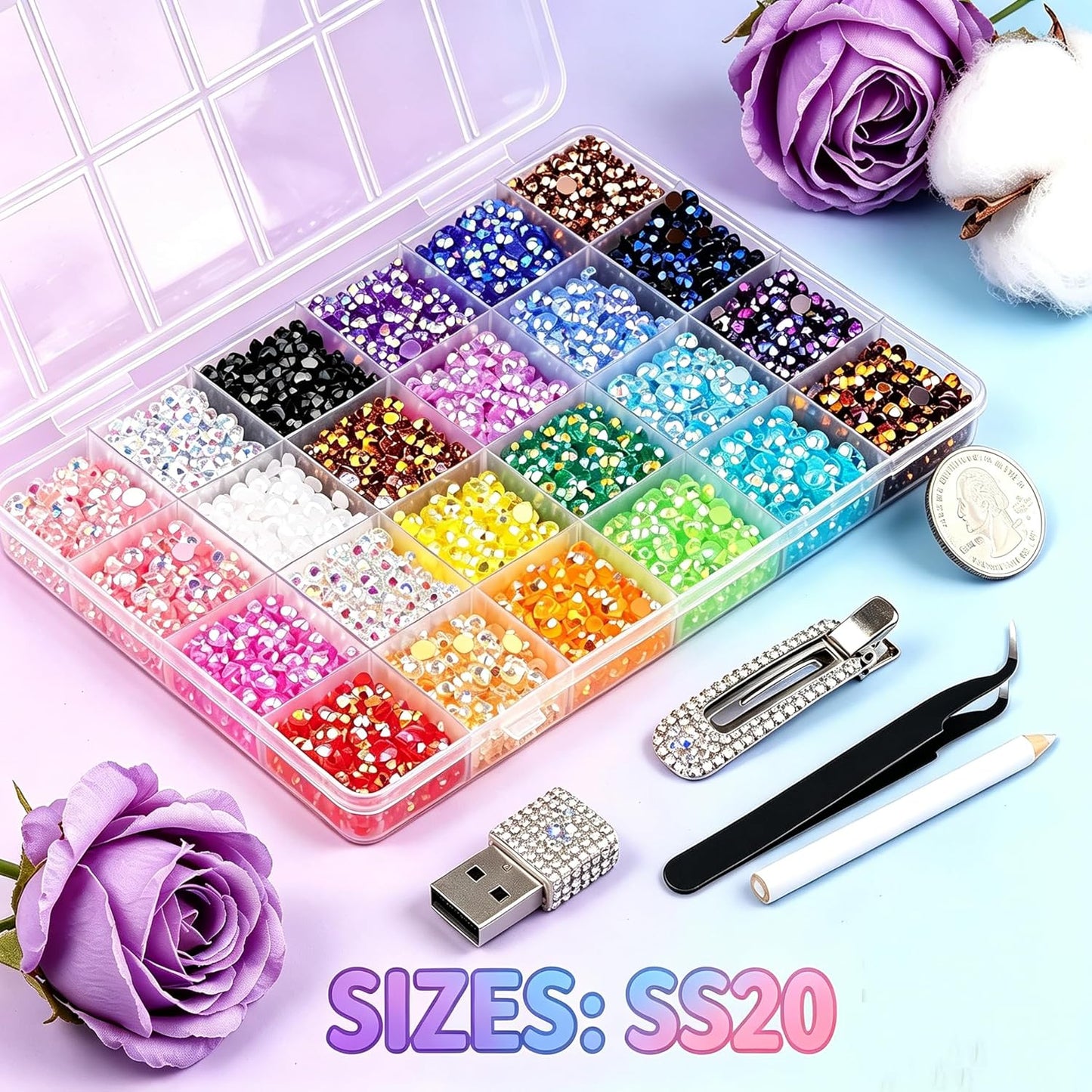 Jelly Resin Rhinestones Kit - 34,000 PCS 28 Colors Flatback Gems with B7000 Glue | Perfect for Bedazzling Crafts, Nail Art & DIY Projects
