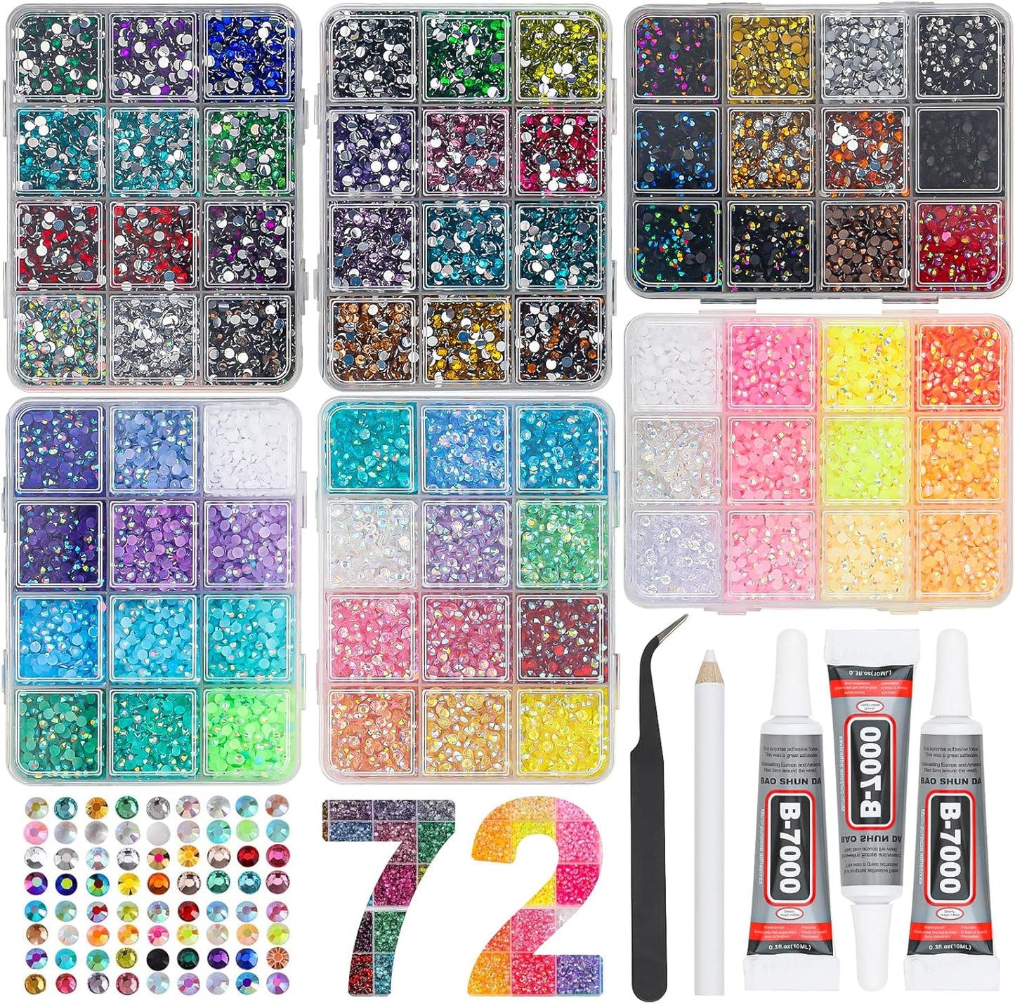 Resin Rhinestones Bedazzling Kit - 36,000 Pcs of 72 Vibrant Colors for DIY Nail Art, Crafts & Makeup