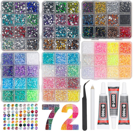 36000Pcs 72 Colors Resin Rhinestones Bedazzling Kit, Multicolor Flatback Gems, DIY Nail Art Clothing Tumblers Crafts for Bedazzling Diamond Art Makeup (72 Colors)