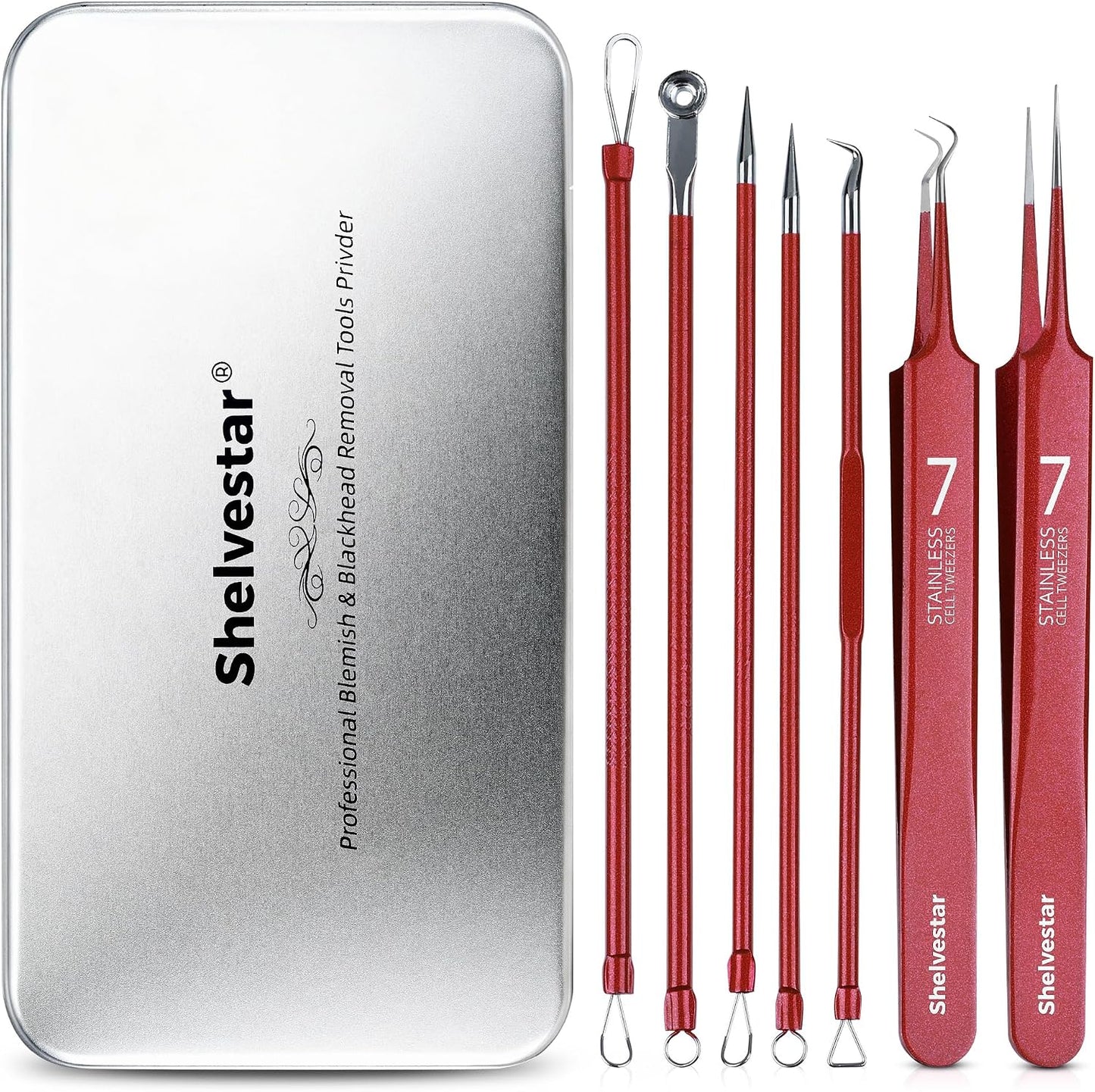 Pimple Popper Tool Kit - 7 PCS Professional Stainless Steel Blackhead Remover | Comedone Extractor Tools for Face - Silver