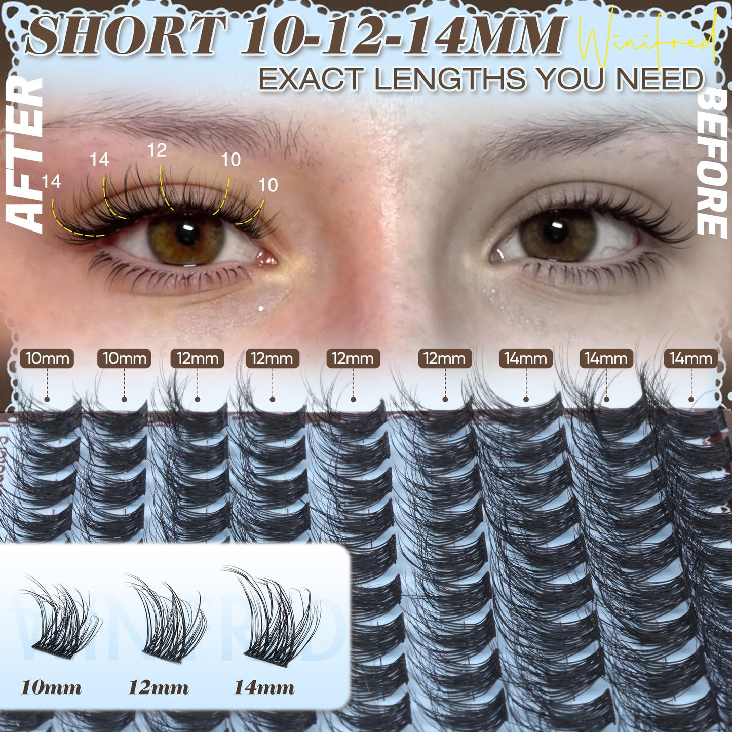 Winifred Lash Clusters Natural Eyelash Clusters Wispy Fluffy Cluster Eyelash Extensions C Curly Short 10-12-14mm Lash Extensions DIY Spider Lightweight Individual Lashes Clean Girl by Winifred