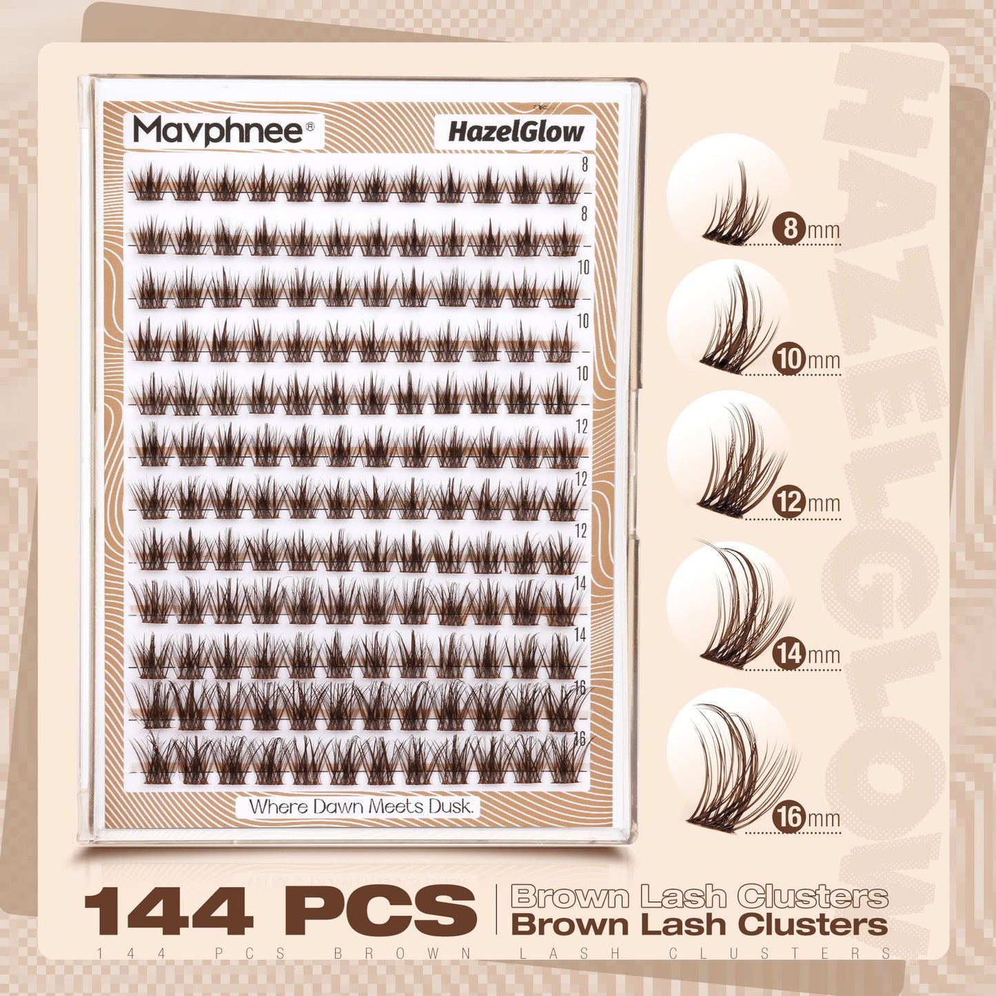Mavphnee Brown Lash Clusters Wispy Eyelash Extensions Natural Individual Lashes Extension Dark Brown Cluster Lashes 8-16MM Fairy Eyelash Clusters Spiky C-Curly DIY Lash at Home for Everyday Wear