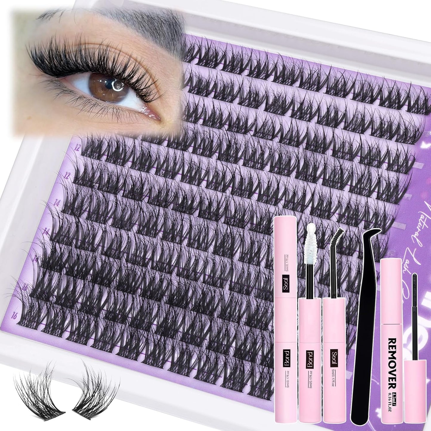 Natural DIY Lash Extensions - C-Curly Cluster Eyelashes | 216 Pcs Wispy Cat Eye Lashes for Beginners