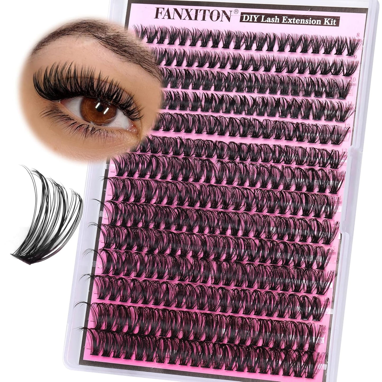 DIY Eyelash Extension Kit - Thick Volume 40D & 50D Cluster Lashes | 280 Pieces with Bond & Tweezers