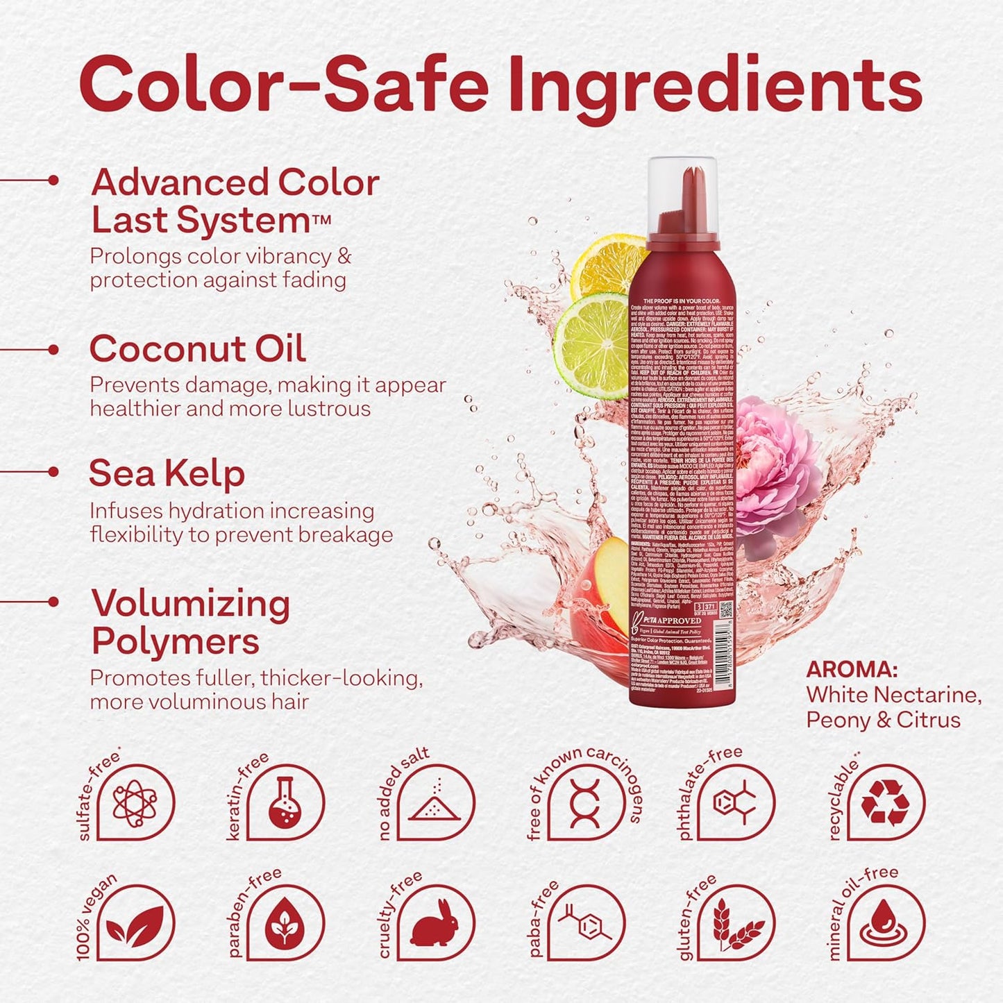 Colorproof Super Plump Whipped Hair Mousse - Volume & Color Protection | 7.5 Fl. Oz. - White Nectarine & Peony Scent