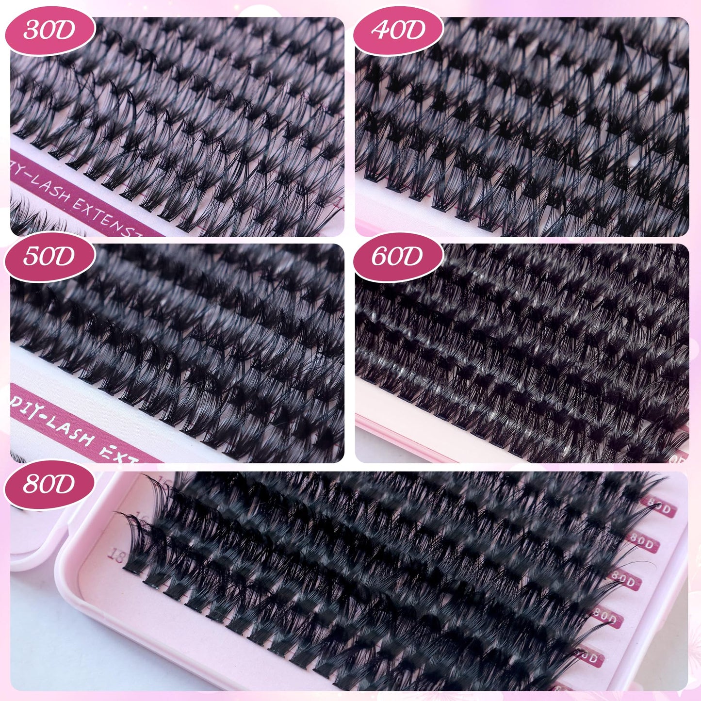 Lash Clusters Kit 624Pcs Cluster Eyelash Extensions, 30D+40D+50D+80D Natural Wispy False Eyelashes DIY 9-16mm Individual Lashes D Curl, with Lash Bond and Seal Tweezers Brush for Party Use