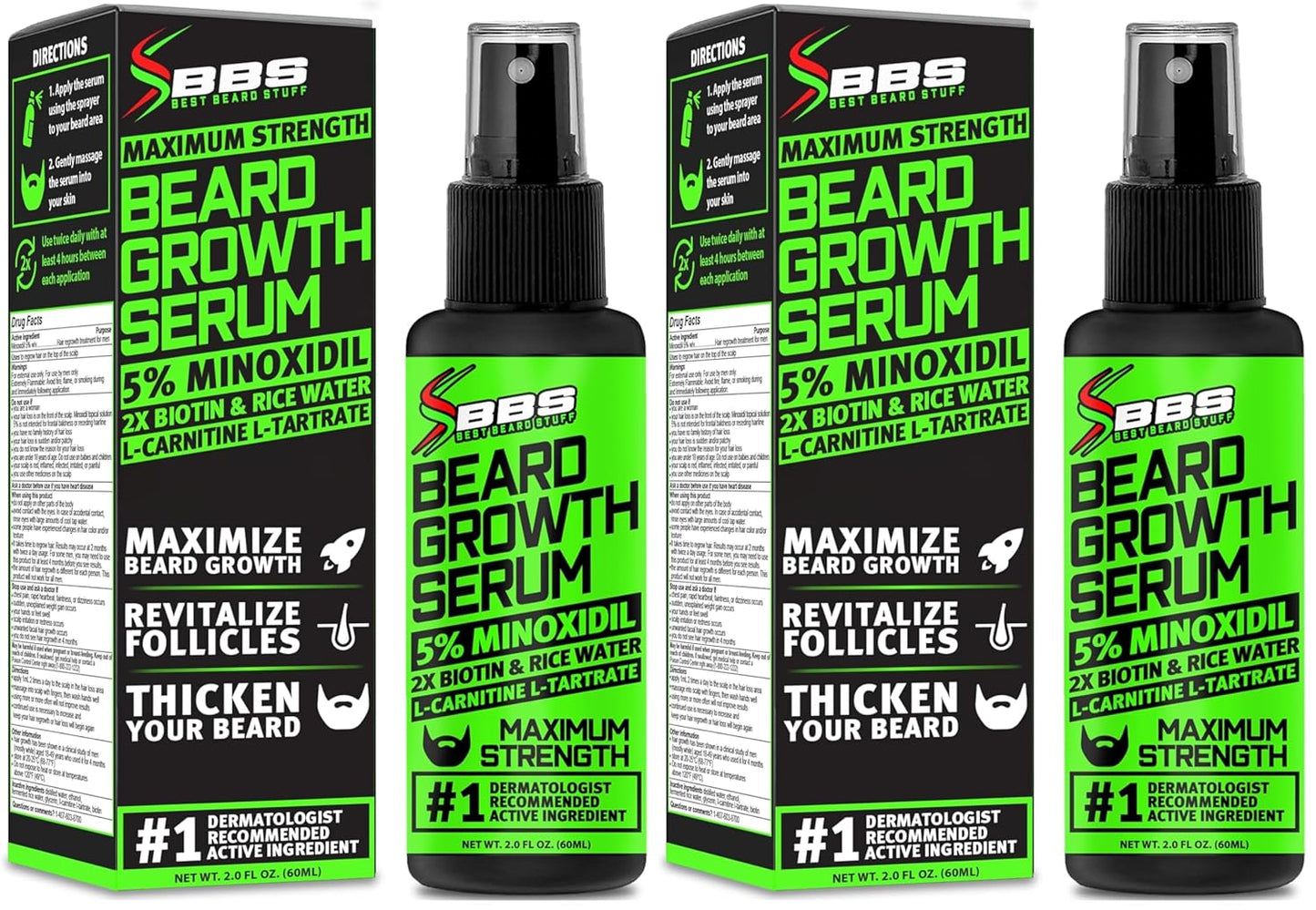 Minoxidil Beard Growth Serum - 5% Formula with 2X Biotin & Rice Water for Thicker Facial Hair | Ideal for Patchy Areas