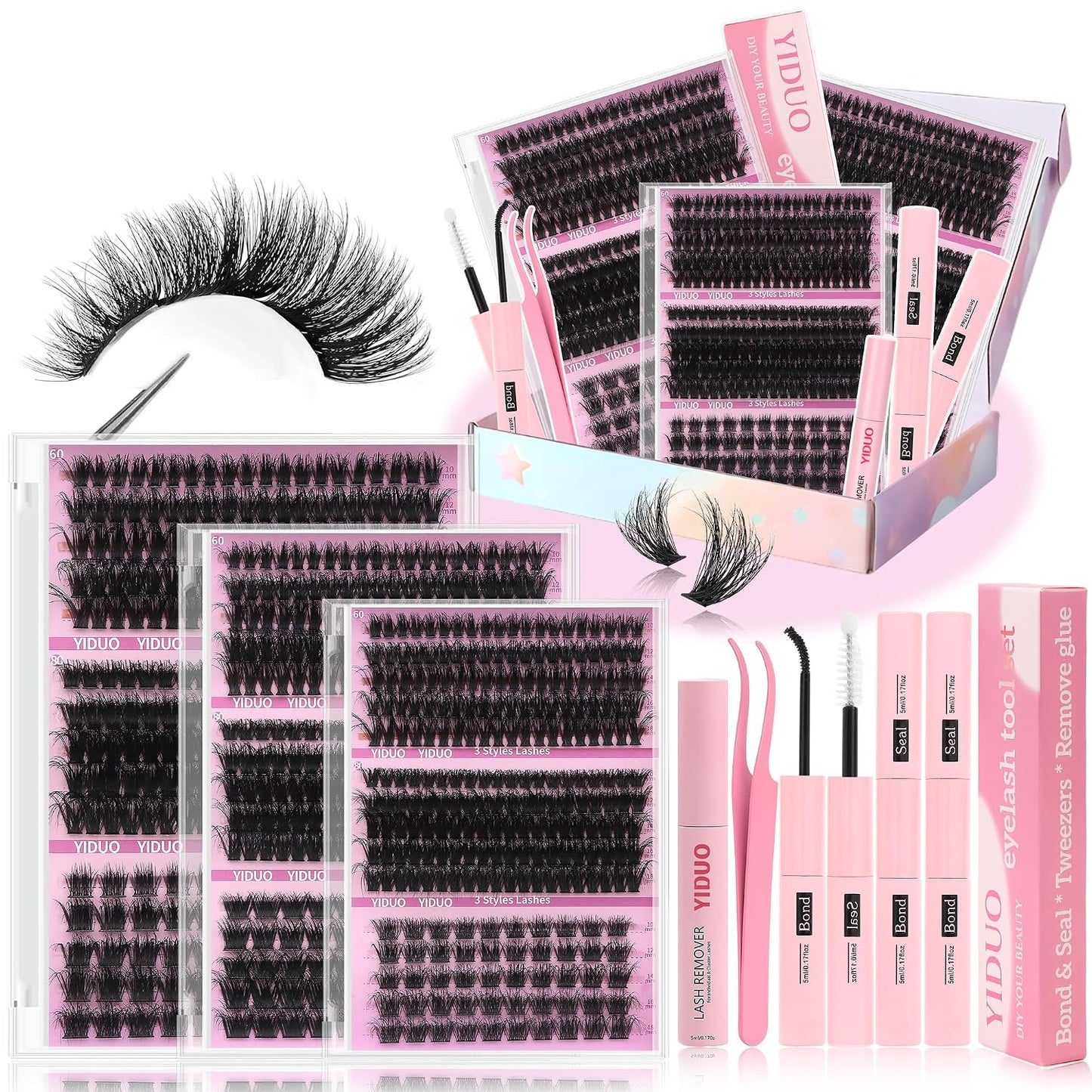 Lash Clusters Kit - 770 Pcs Faux Mink Volume Extensions | 5 Styles for DIY Home Use