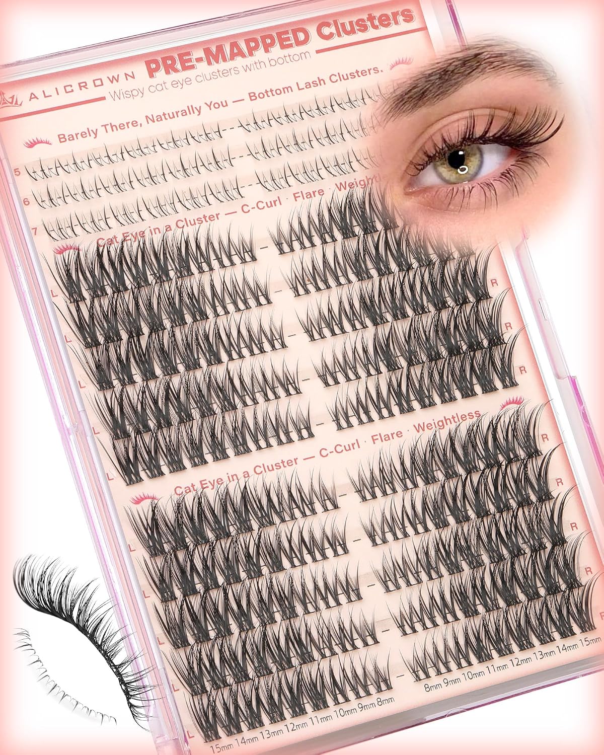 Natural Lash Clusters - Wispy Cat Eye Eyelash Extensions for Daily Wear | Pre-Mapped Bottom Lashes