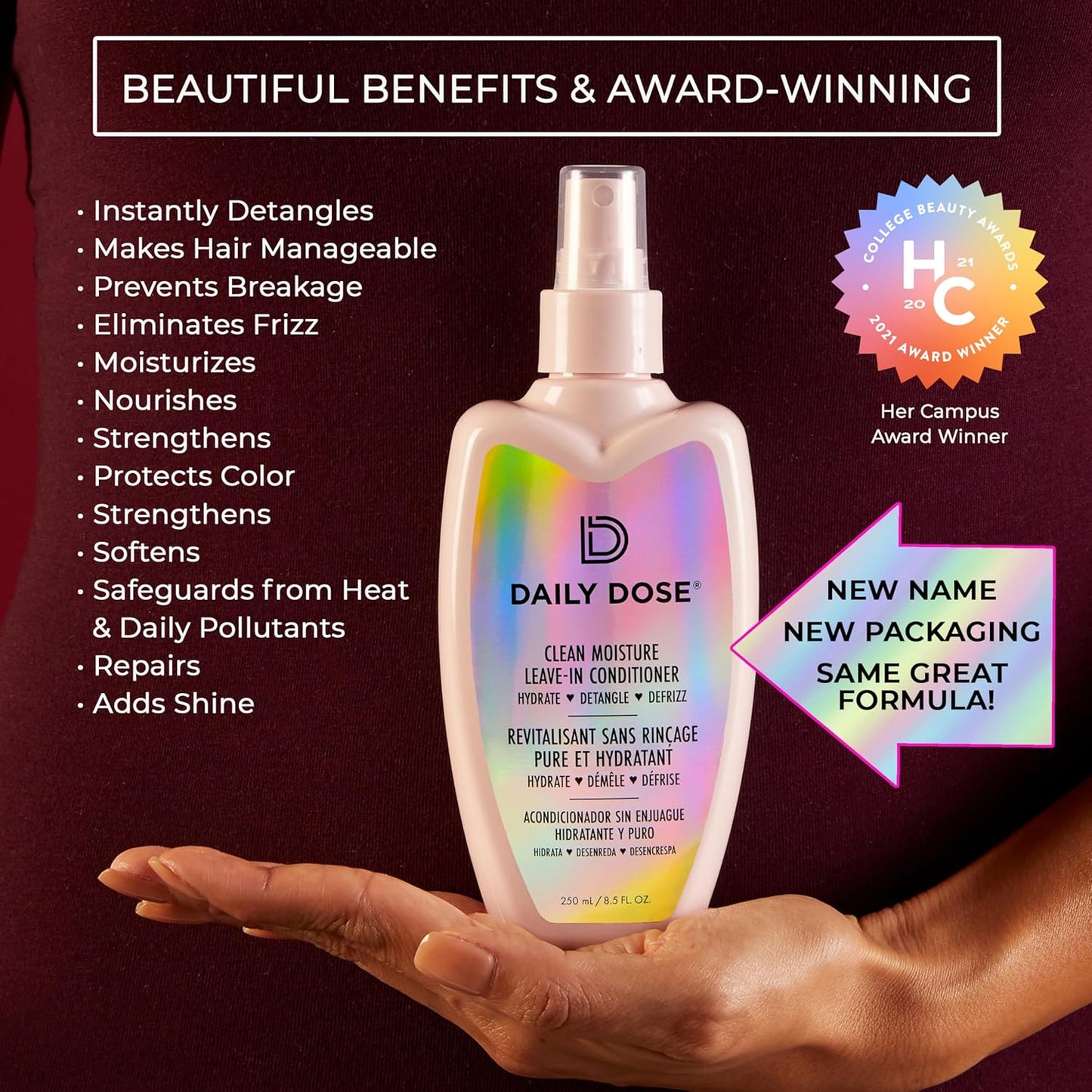 Clean Moisture Leave-In Conditioner Spray - Award-Winning Detangler for Dry, Damaged & Frizzy Hair | Vegan & Sulfate-Free
