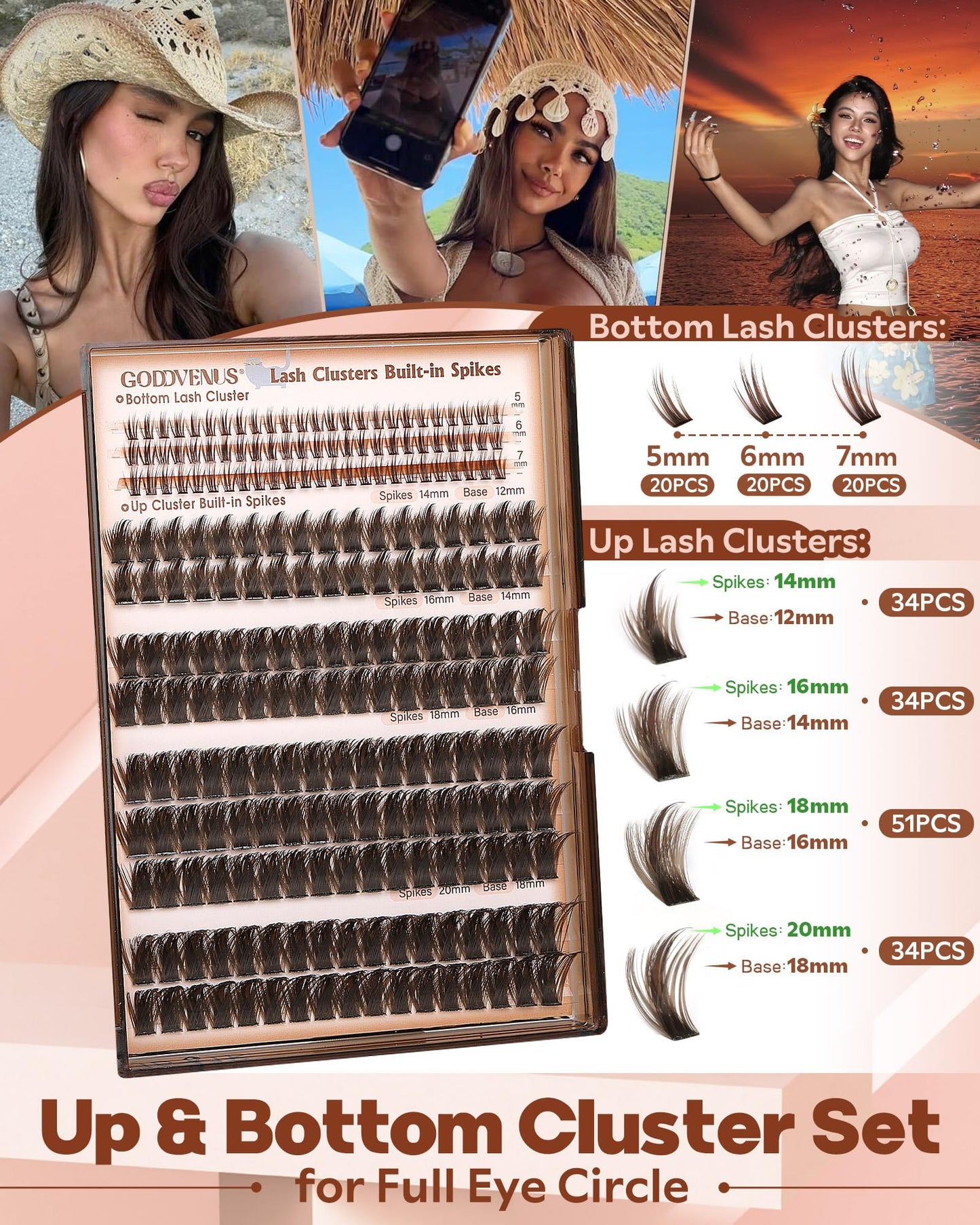 Brown Manga Lash Clusters With Spikes Wispy Cluster Eyelashes Extensions Fluffy Volume Anime Eyelash Clusters with Bottom Cluster Lashes Fairy Individual Lash Extension (D Curve 12-18mm 213 pieces)