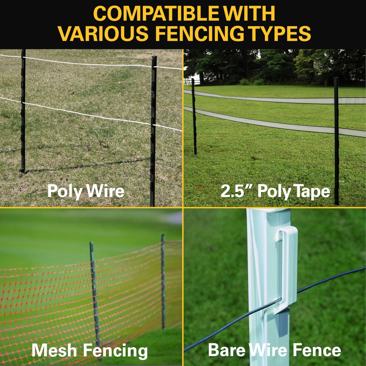 Zareba A-48B 4-Foot Electric Fence Posts - 50 Pack for Fence System - Sturdy Black Garden Stakes that are Easy to Install